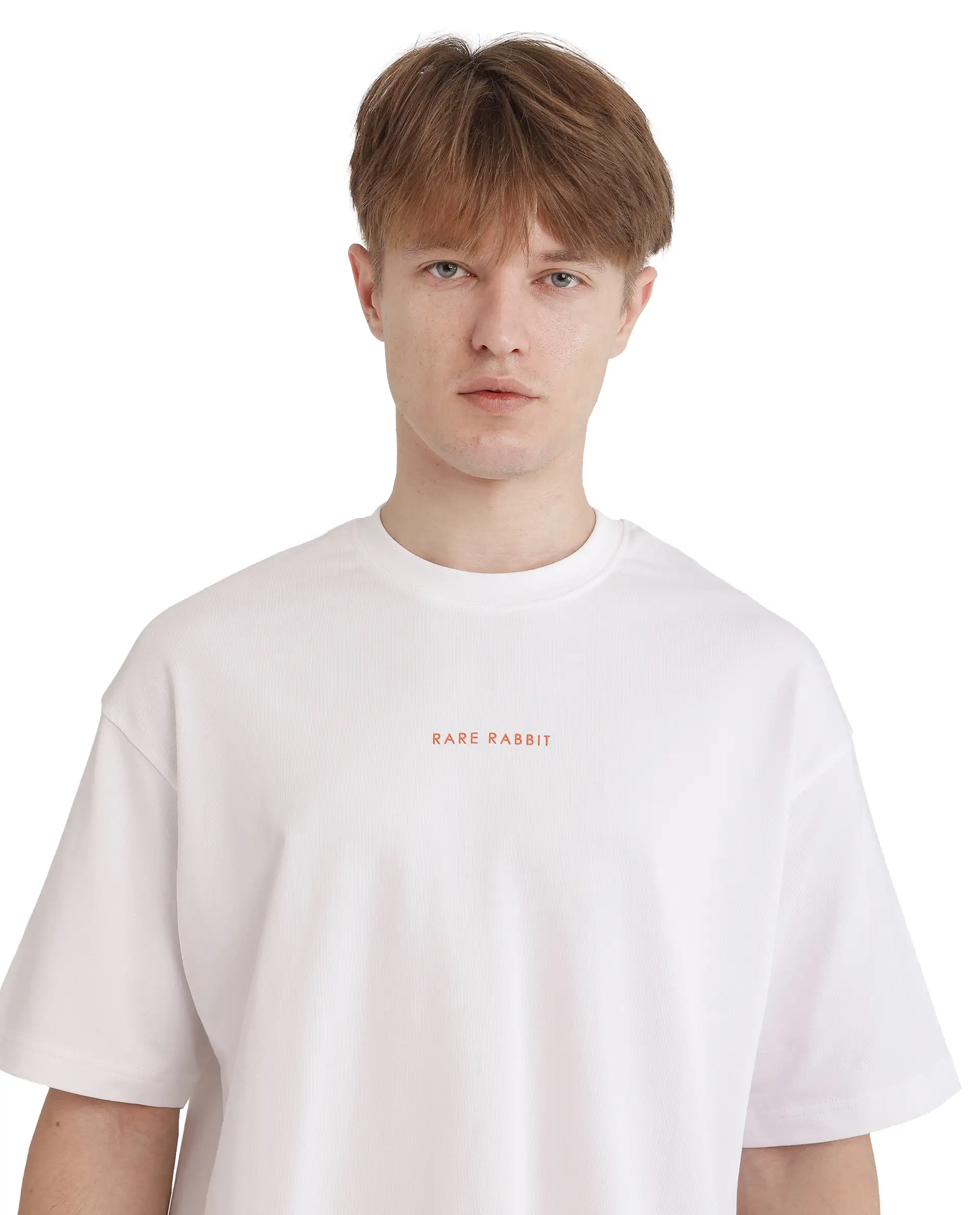 Rare Rabbit Men's Len White Cotton Blend Typography Print Oversized Fit Half Sleeve Crew Neck T-Shirt - Image 8