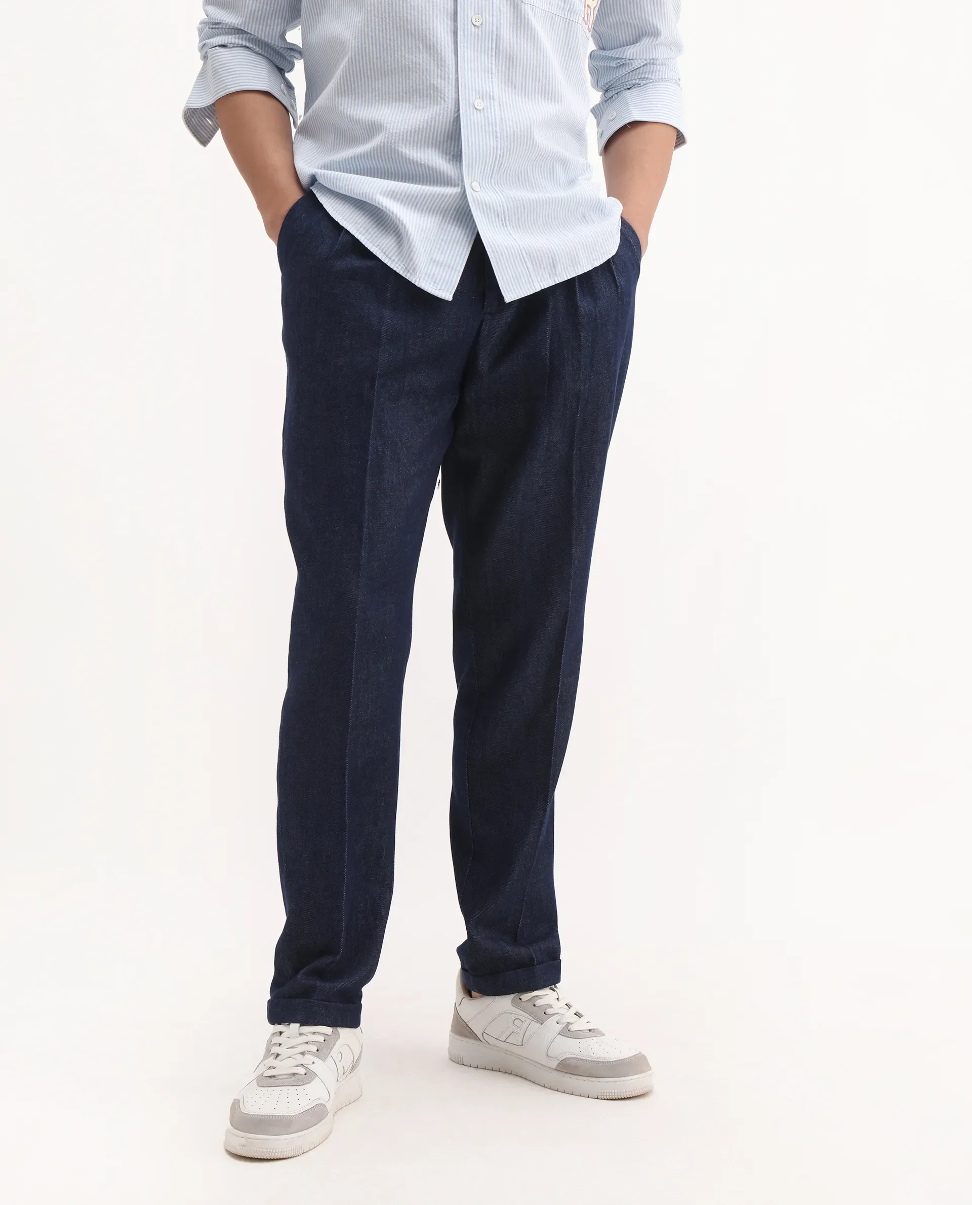 Rare Rabbit Men's Leni Blue Cotton Blend Plain Baggy Fit Gurkha Trouser - Image 2