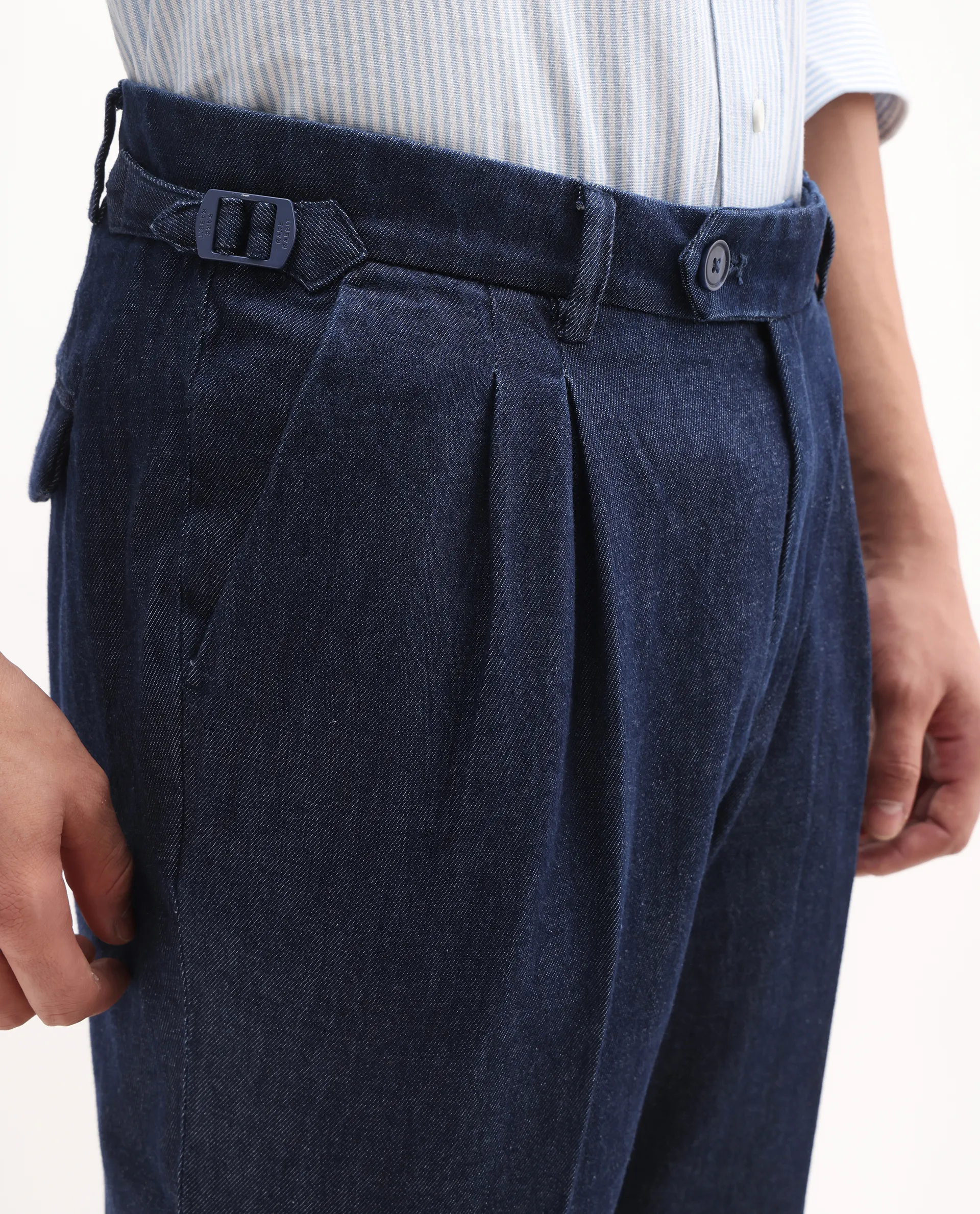 Rare Rabbit Men's Leni Blue Cotton Blend Plain Baggy Fit Gurkha Trouser - Image 3