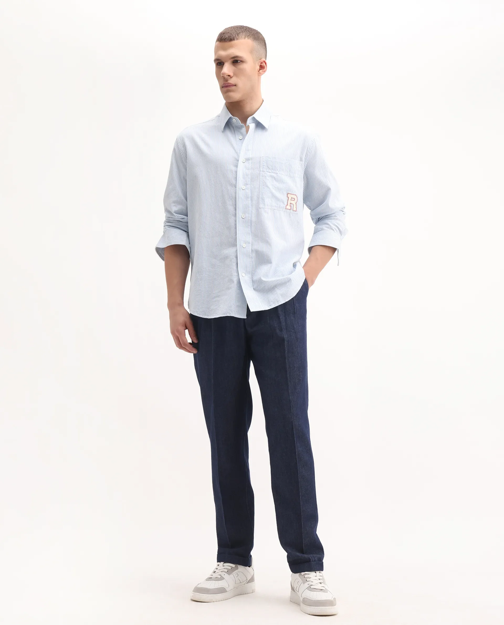 Rare Rabbit Men's Leni Blue Cotton Blend Plain Baggy Fit Gurkha Trouser - Image 4