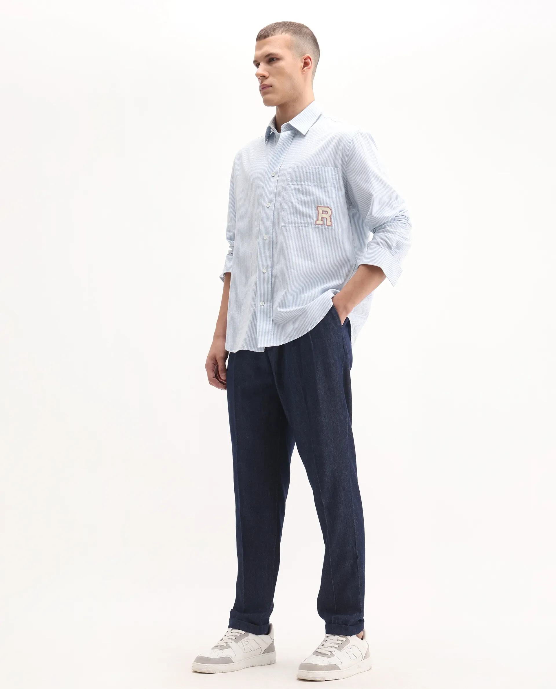 Rare Rabbit Men's Leni Blue Cotton Blend Plain Baggy Fit Gurkha Trouser - Image 5