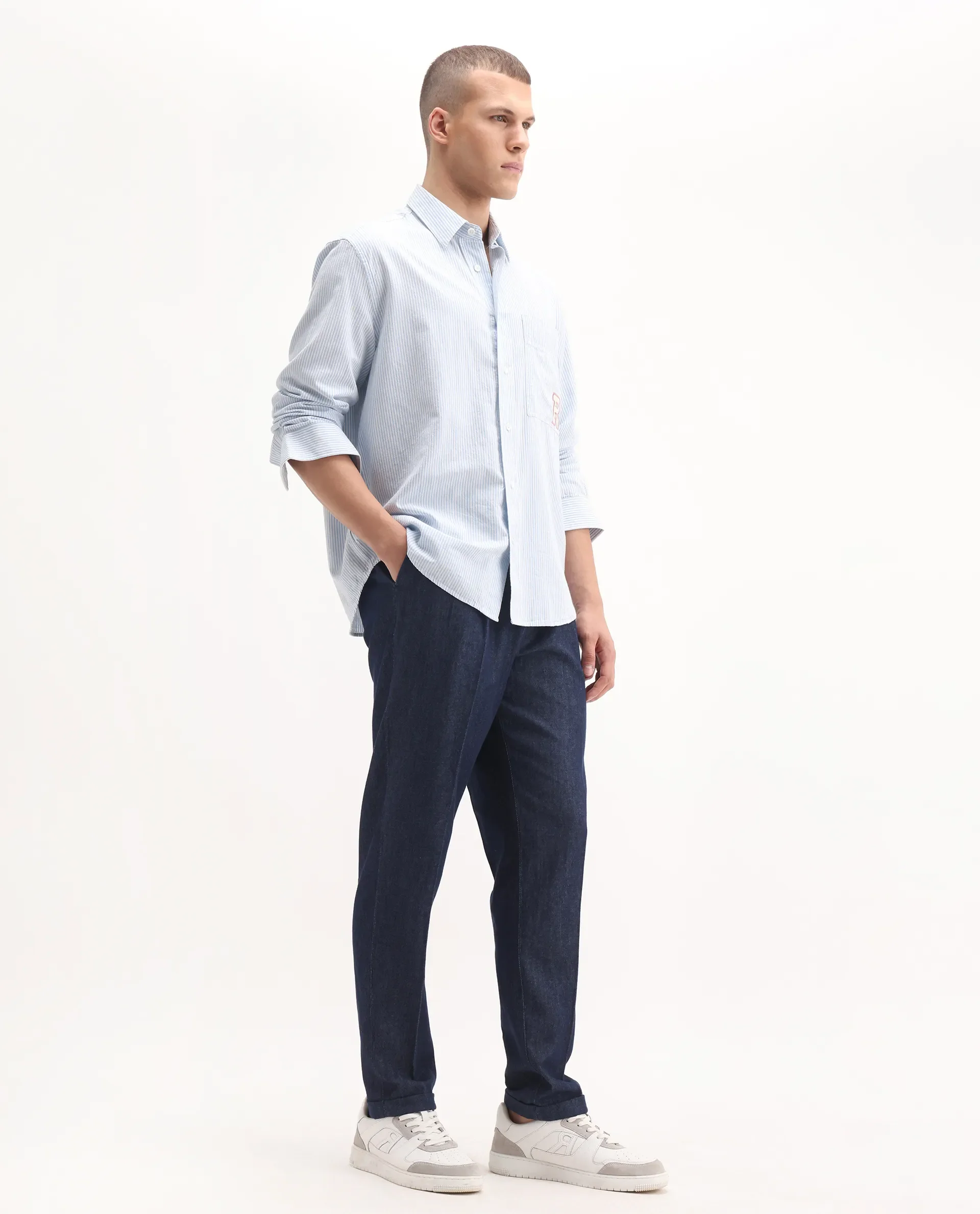 Rare Rabbit Men's Leni Blue Cotton Blend Plain Baggy Fit Gurkha Trouser - Image 6