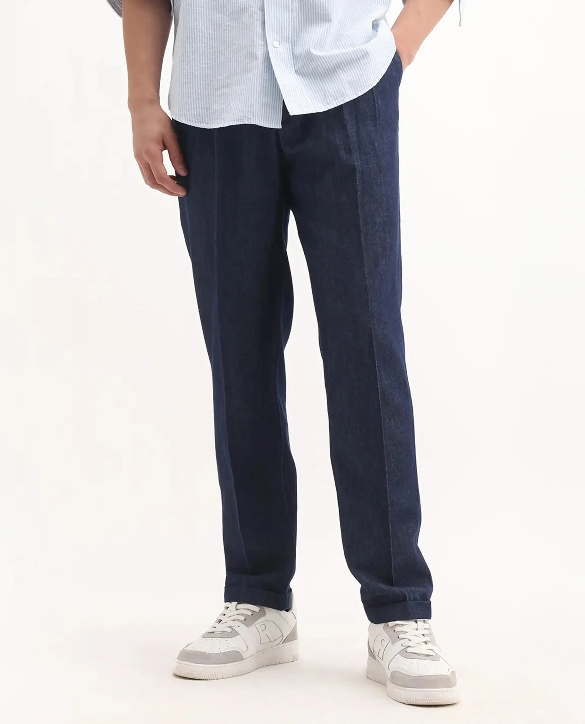 Rare Rabbit Men's Leni Blue Cotton Blend Plain Baggy Fit Gurkha Trouser - Image 9