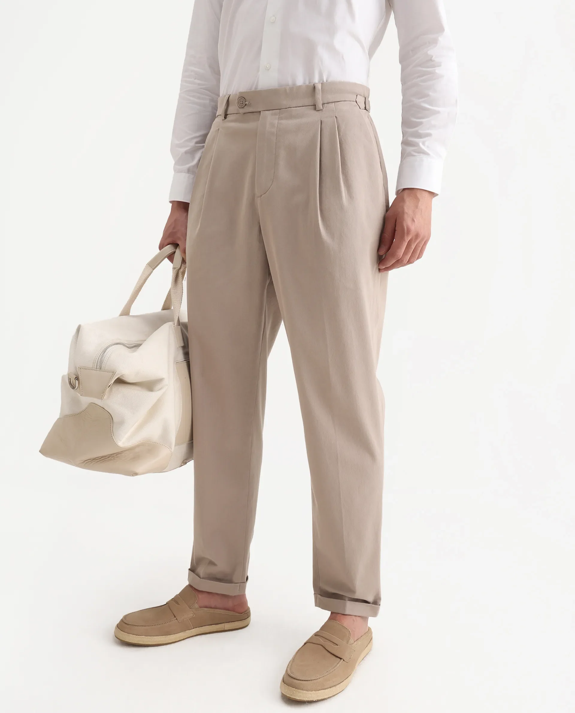 Rare Rabbit Men's Leni Dark Beige Cotton Blend Plain Regular Fit Gurkha Trouser - Image 2