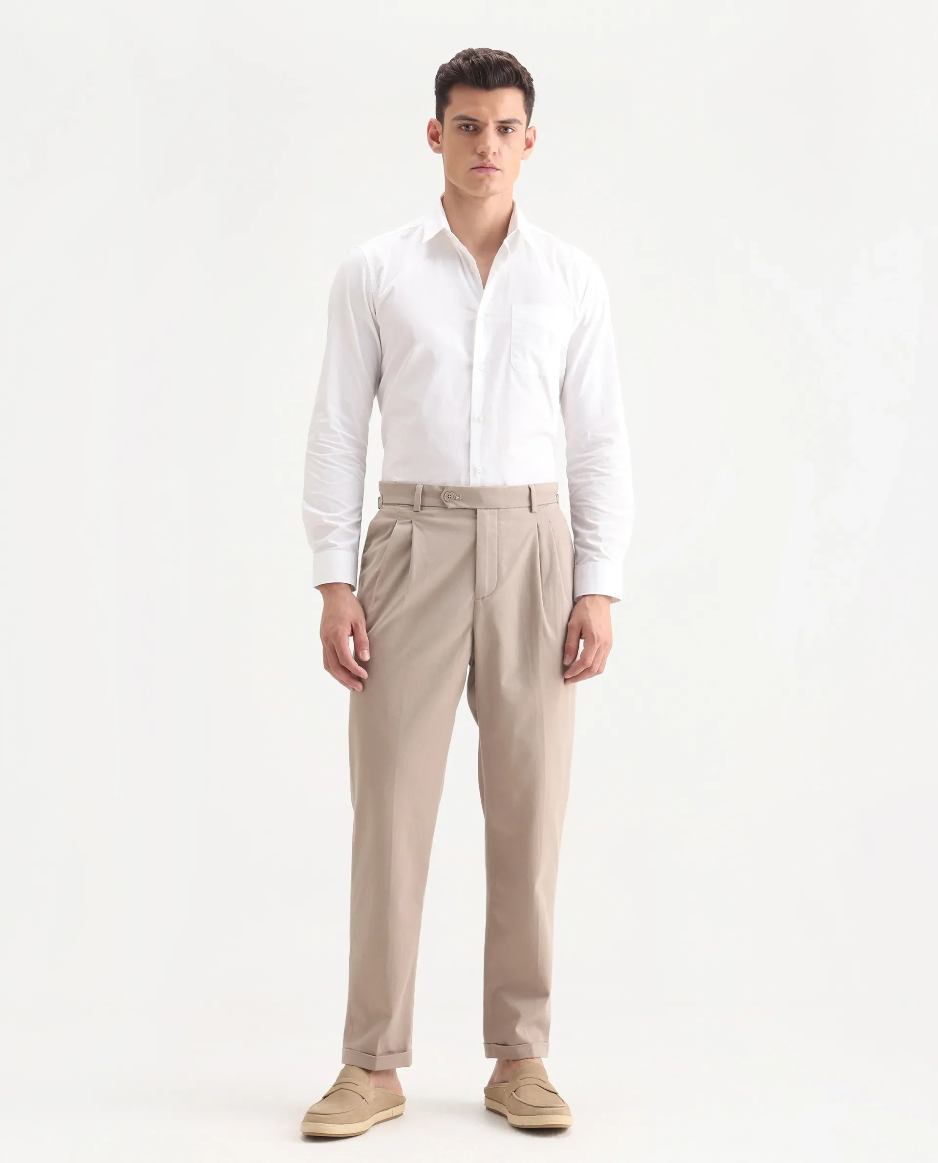 Rare Rabbit Men's Leni Dark Beige Cotton Blend Plain Regular Fit Gurkha Trouser - Image 4