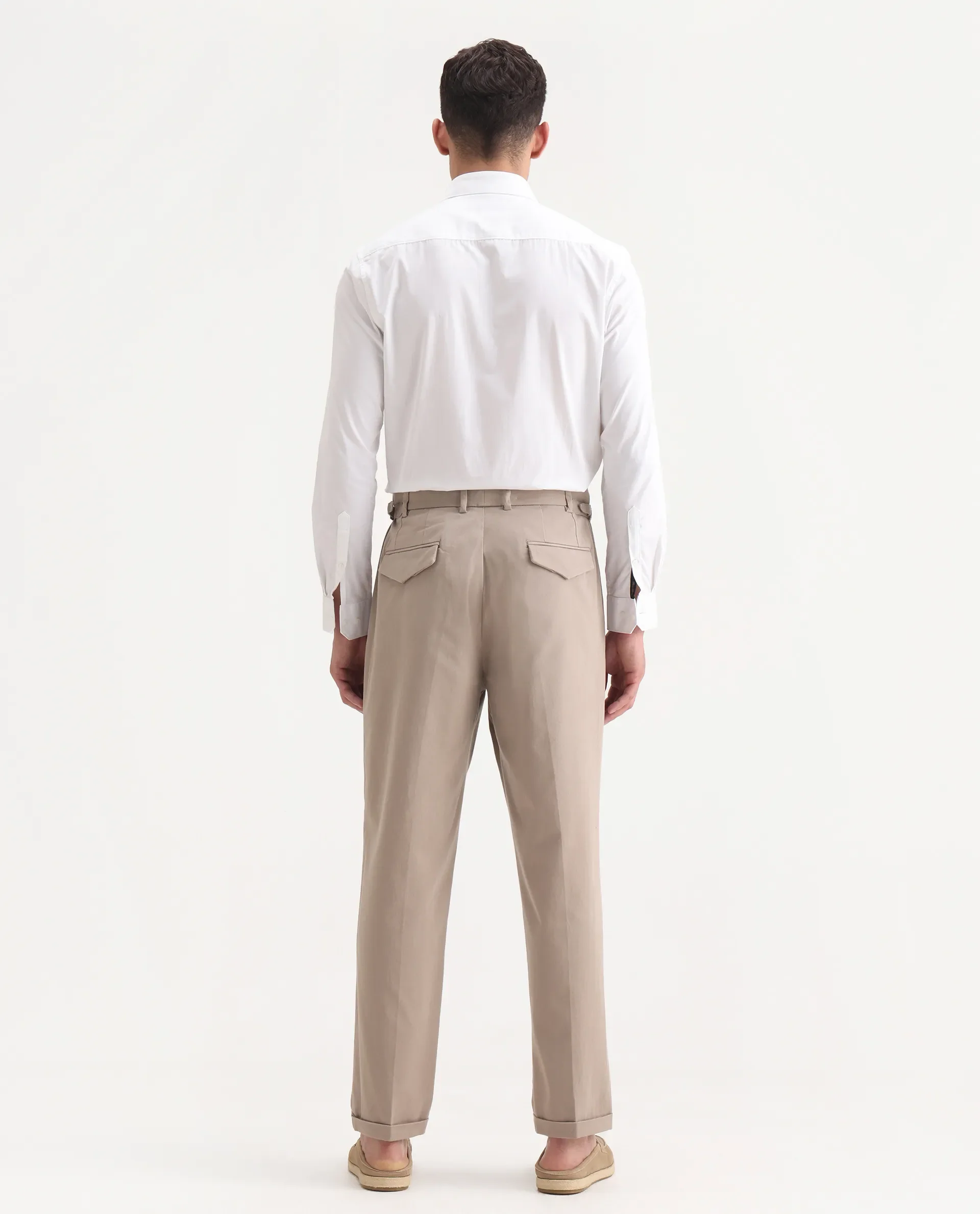 Rare Rabbit Men's Leni Dark Beige Cotton Blend Plain Regular Fit Gurkha Trouser - Image 8