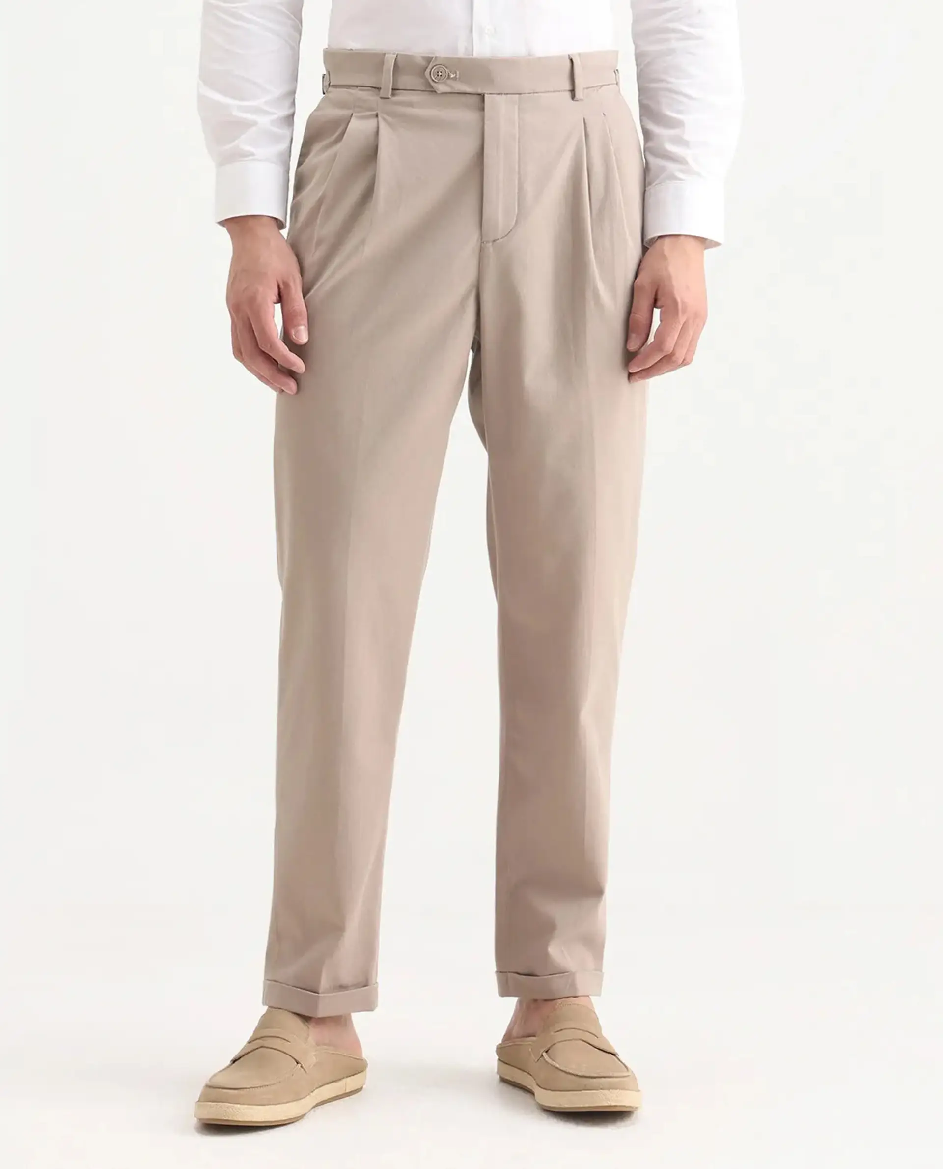 Rare Rabbit Men's Leni Dark Beige Cotton Blend Plain Regular Fit Gurkha Trouser - Image 9
