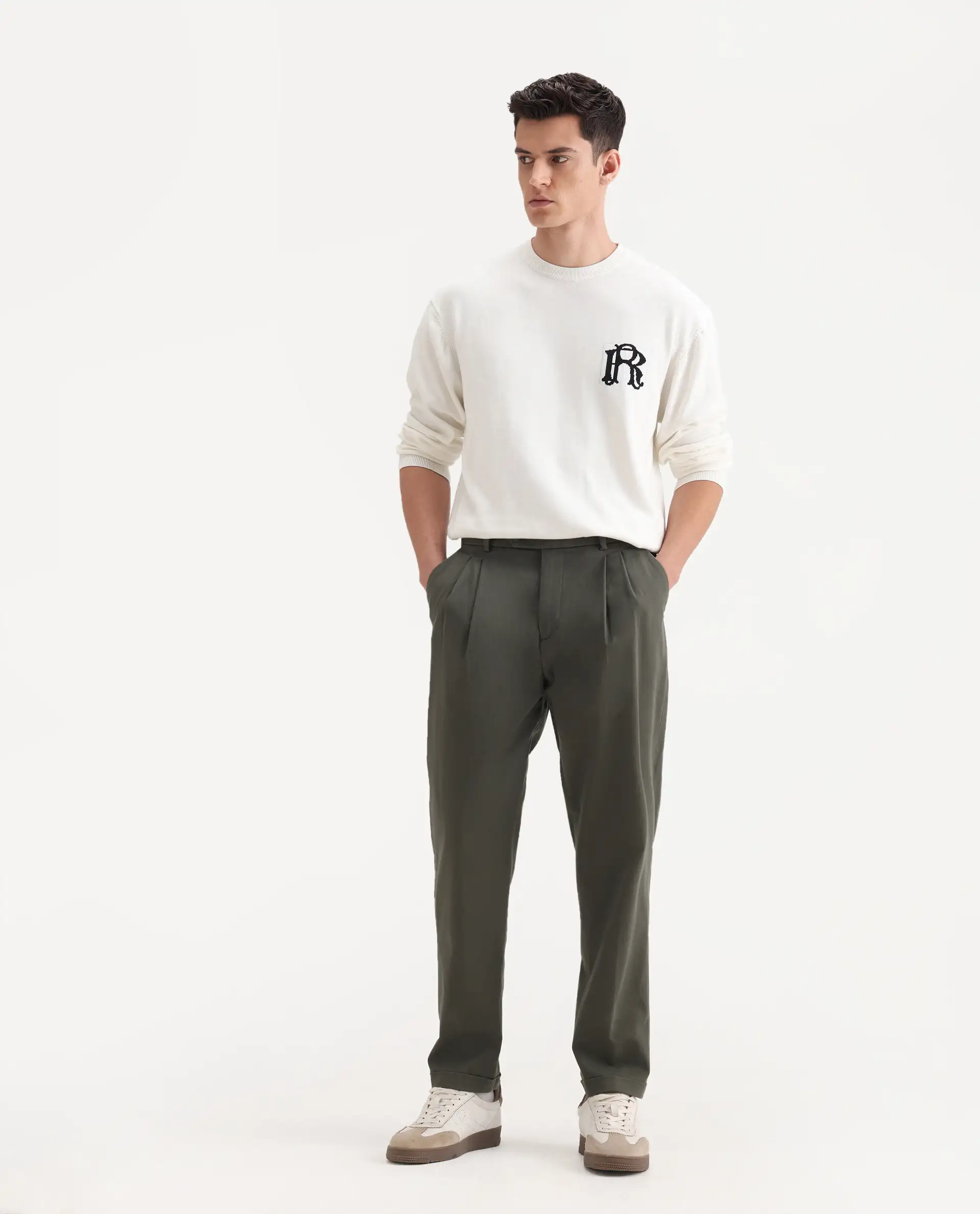 Rare Rabbit Men's Leni Olive Cotton Blend Plain Baggy Fit Gurkha  Trouser - Image 7