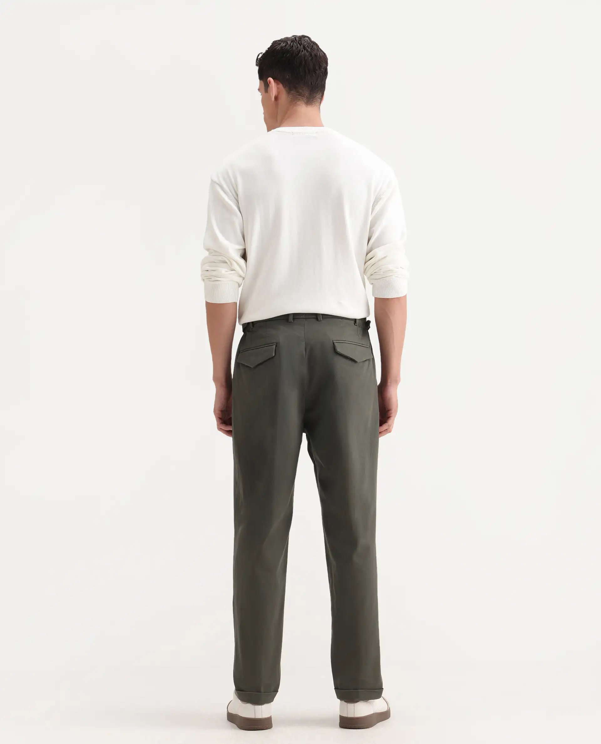 Rare Rabbit Men's Leni Olive Cotton Blend Plain Baggy Fit Gurkha  Trouser - Image 8
