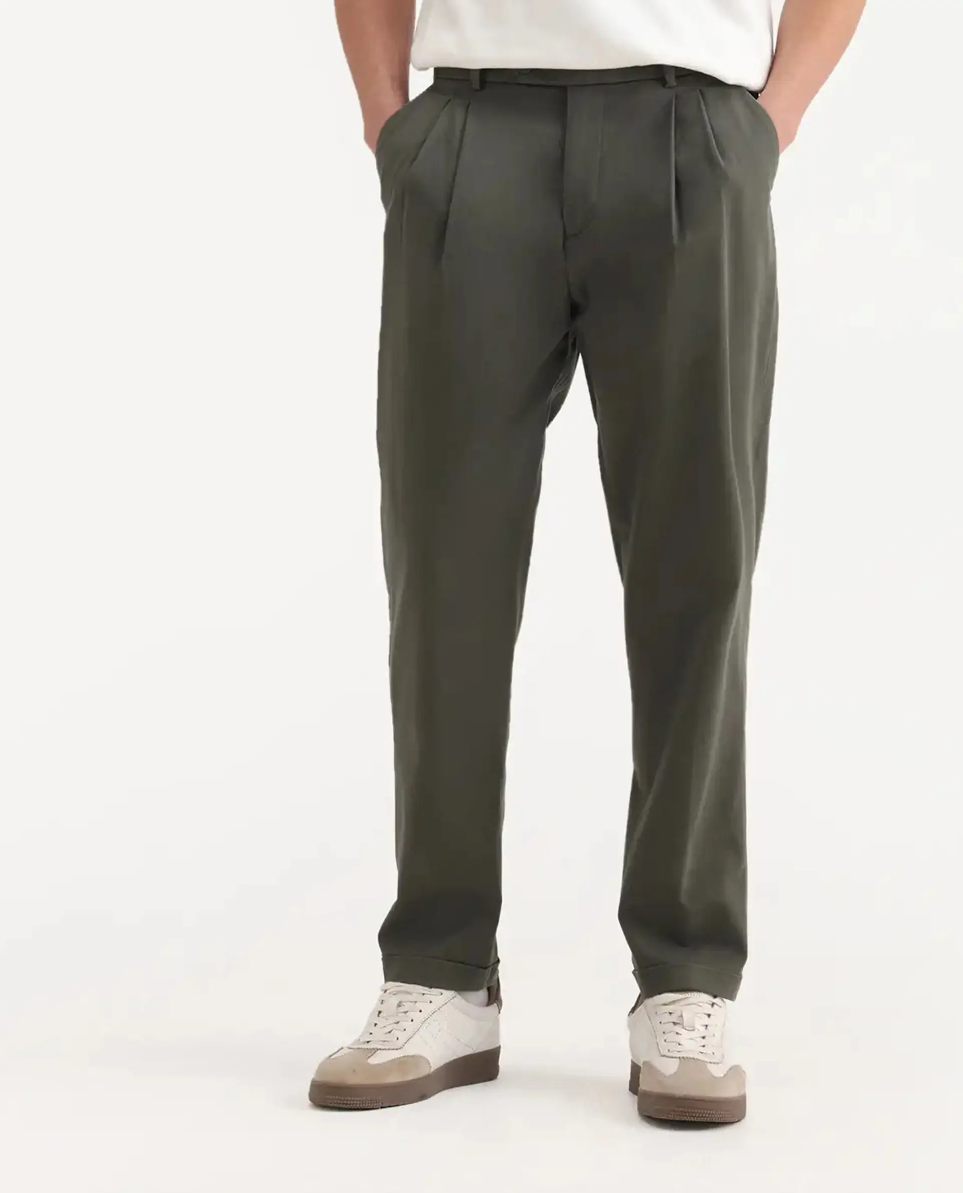 Rare Rabbit Men's Leni Olive Cotton Blend Plain Baggy Fit Gurkha  Trouser - Image 9