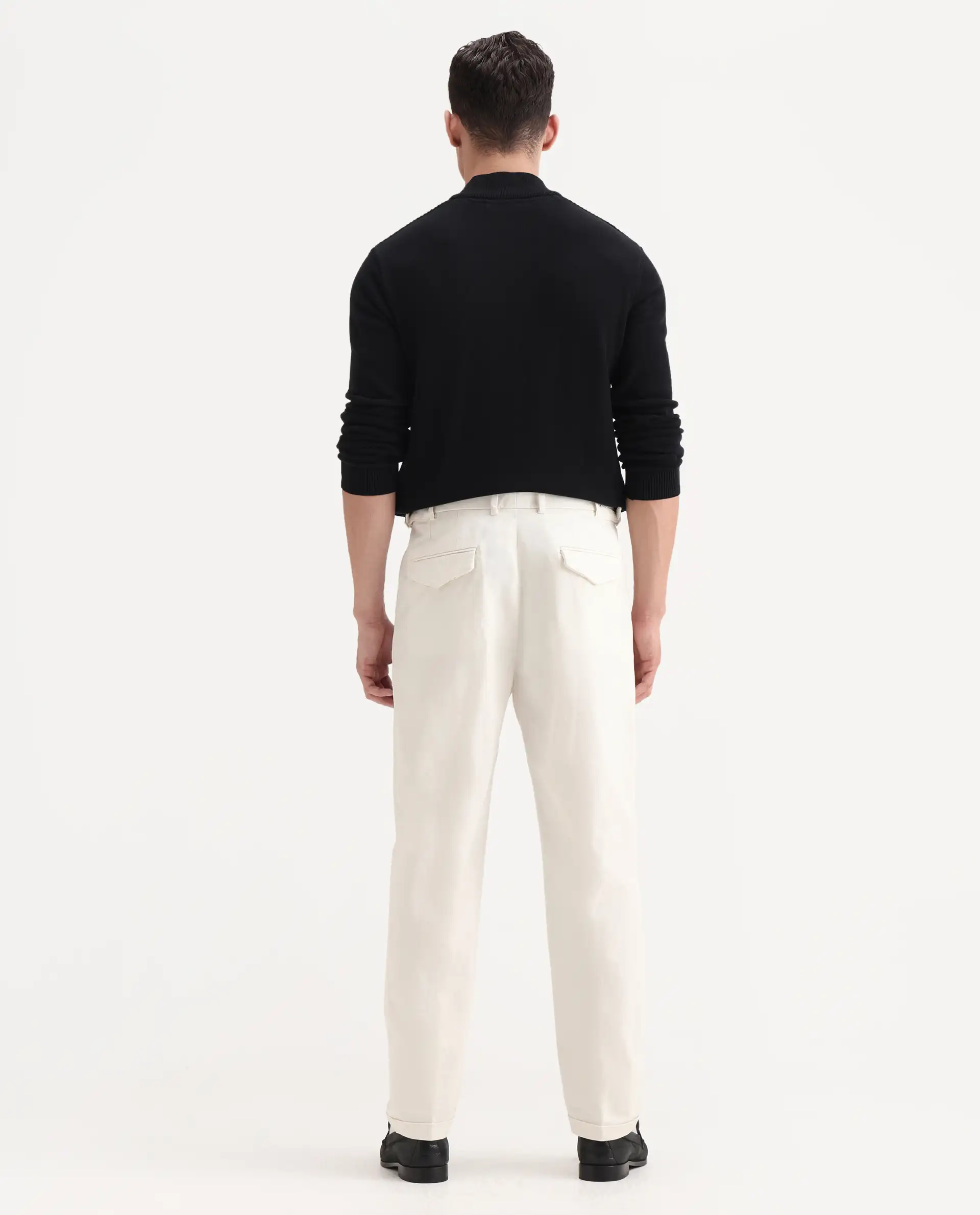 Rare Rabbit Men's Leni White Cotton Blend Plain Baggy Fit Gurkha Trouser - Image 8