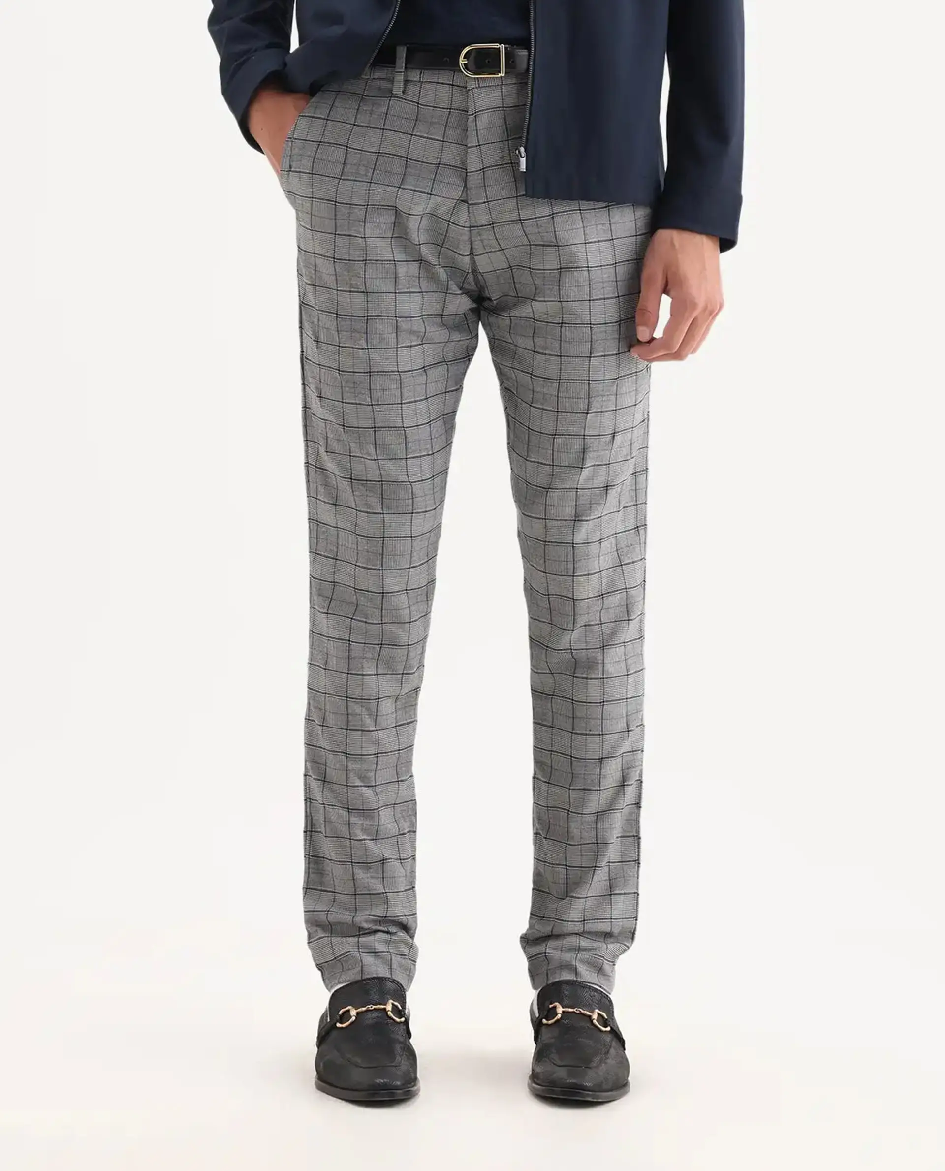 Rare Rabbit Men's Lenid Grey Polyester Checked Print Regular Fit Trouser - Image 10
