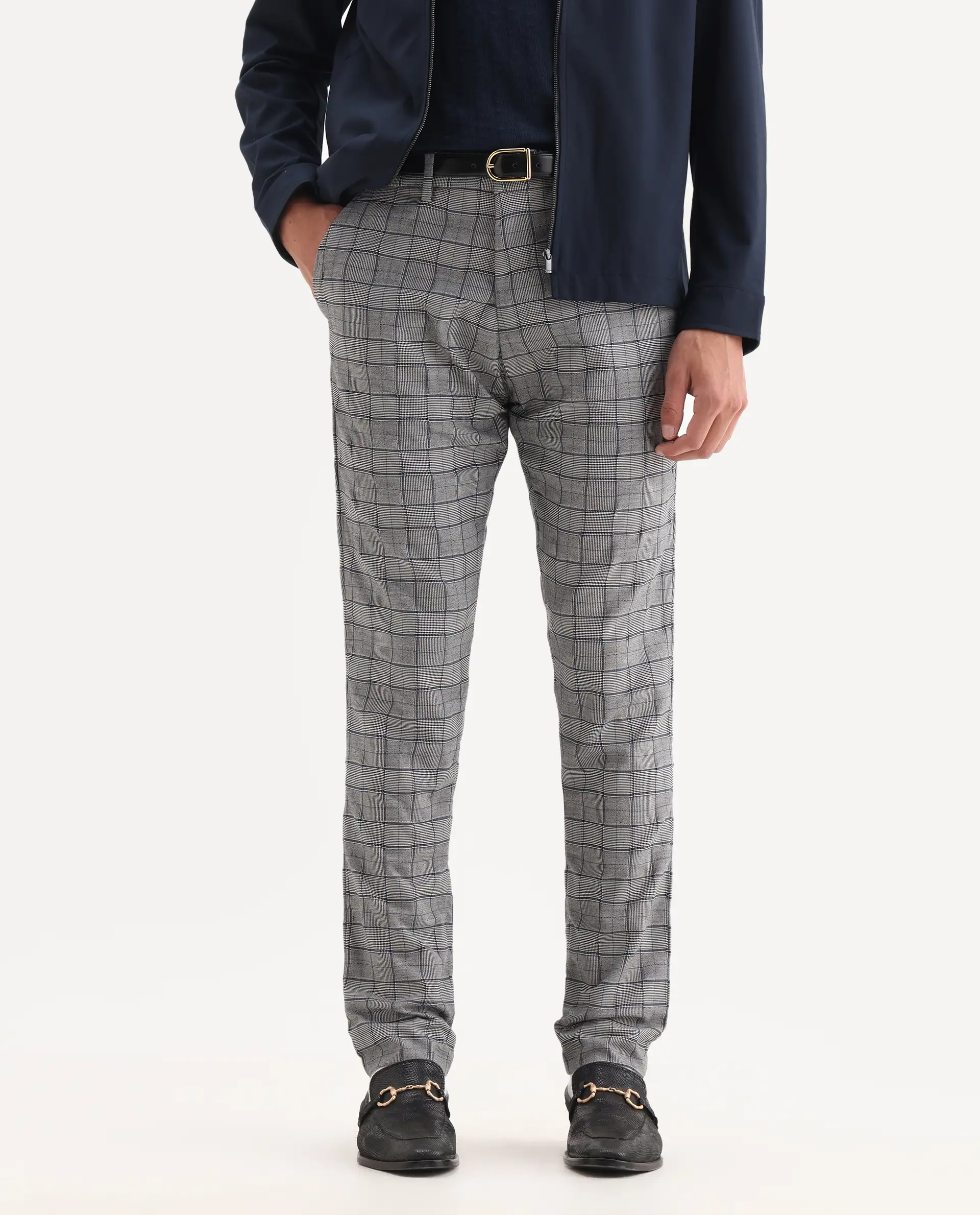 Rare Rabbit Men's Lenid Grey Polyester Checked Print Regular Fit Trouser - Image 2