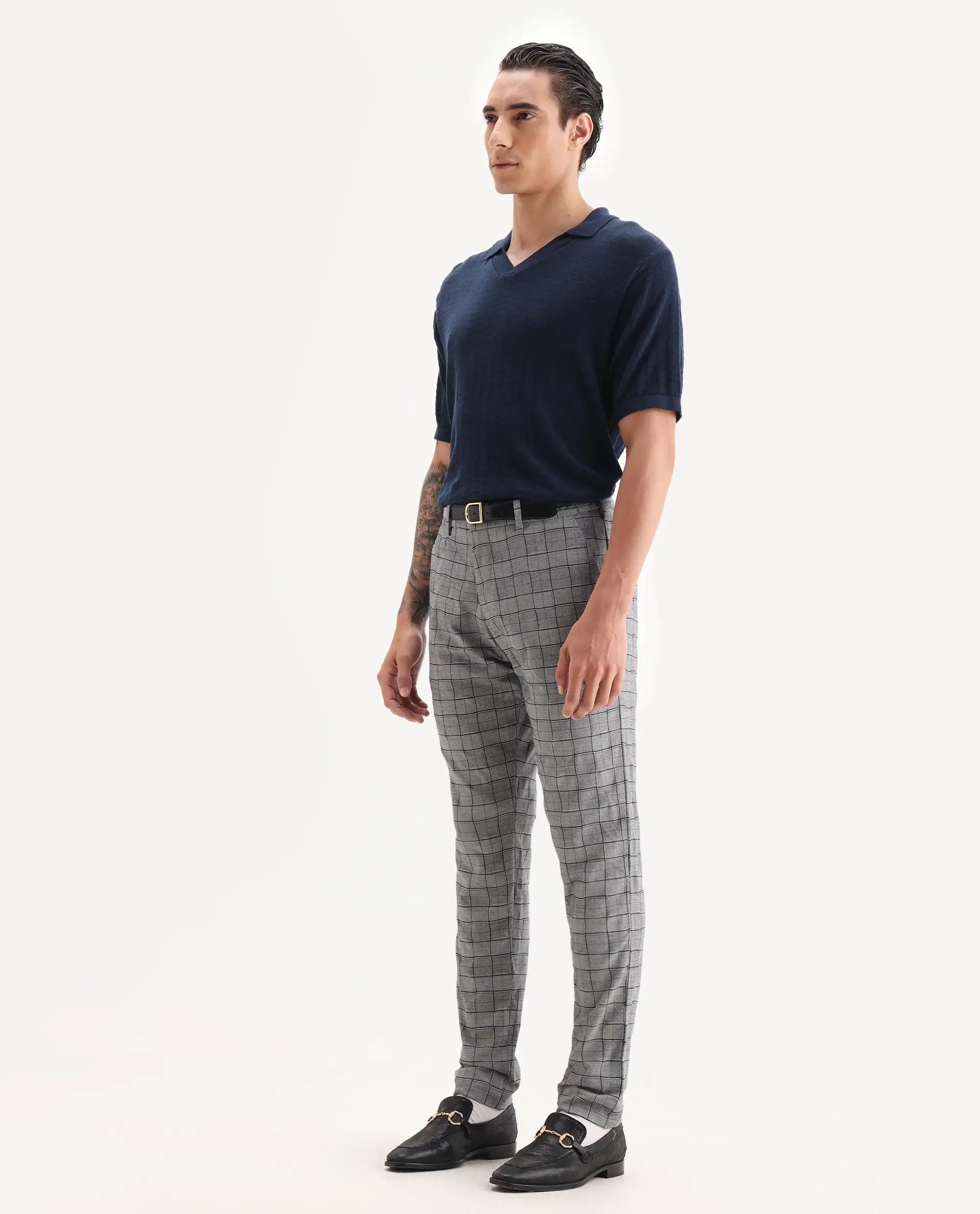 Rare Rabbit Men's Lenid Grey Polyester Checked Print Regular Fit Trouser - Image 4