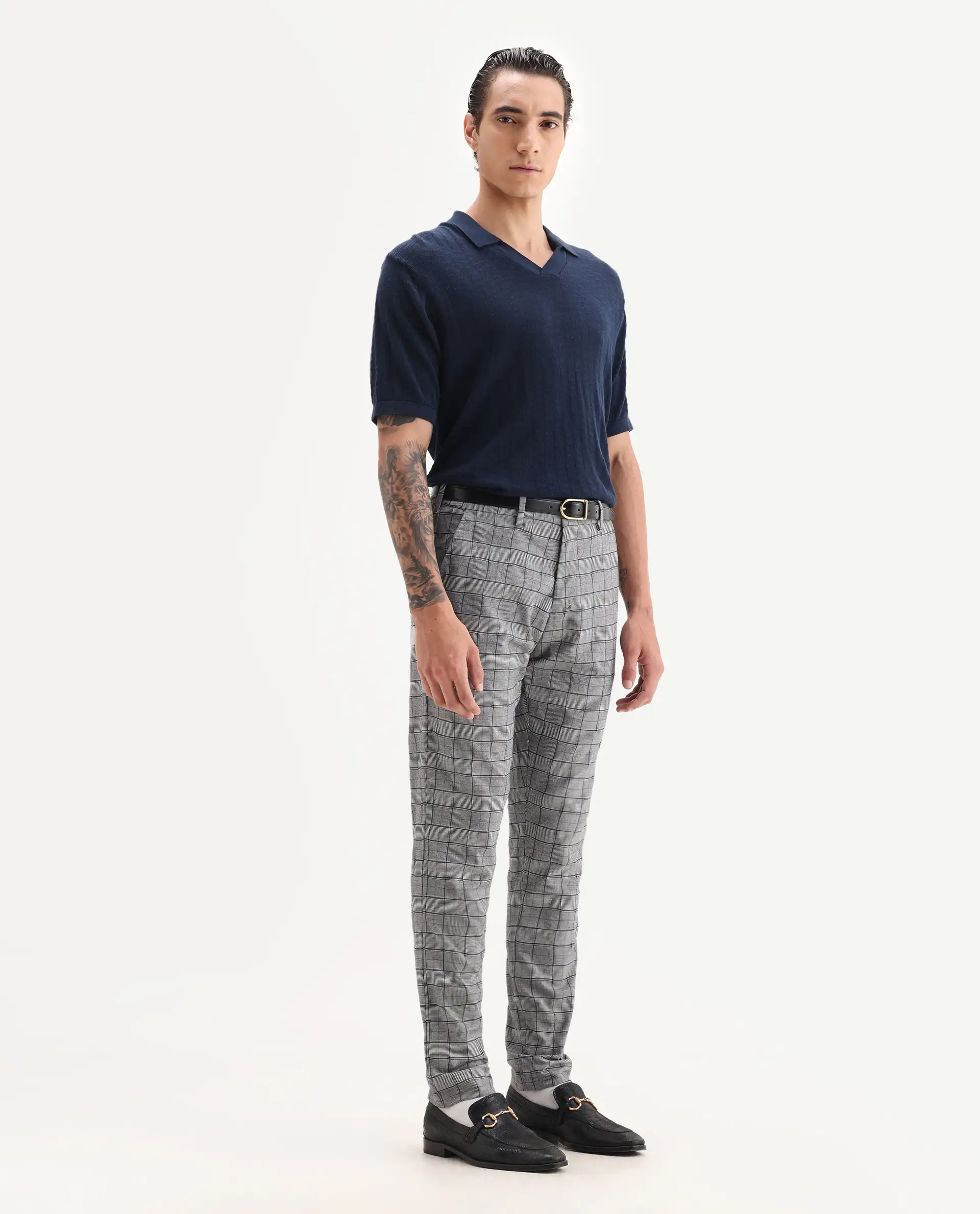 Rare Rabbit Men's Lenid Grey Polyester Checked Print Regular Fit Trouser - Image 5