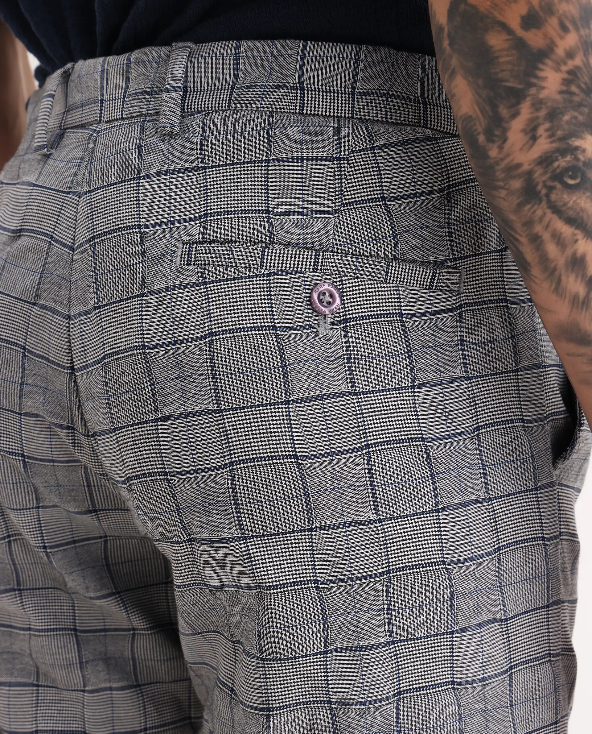 Rare Rabbit Men's Lenid Grey Polyester Checked Print Regular Fit Trouser - Image 7