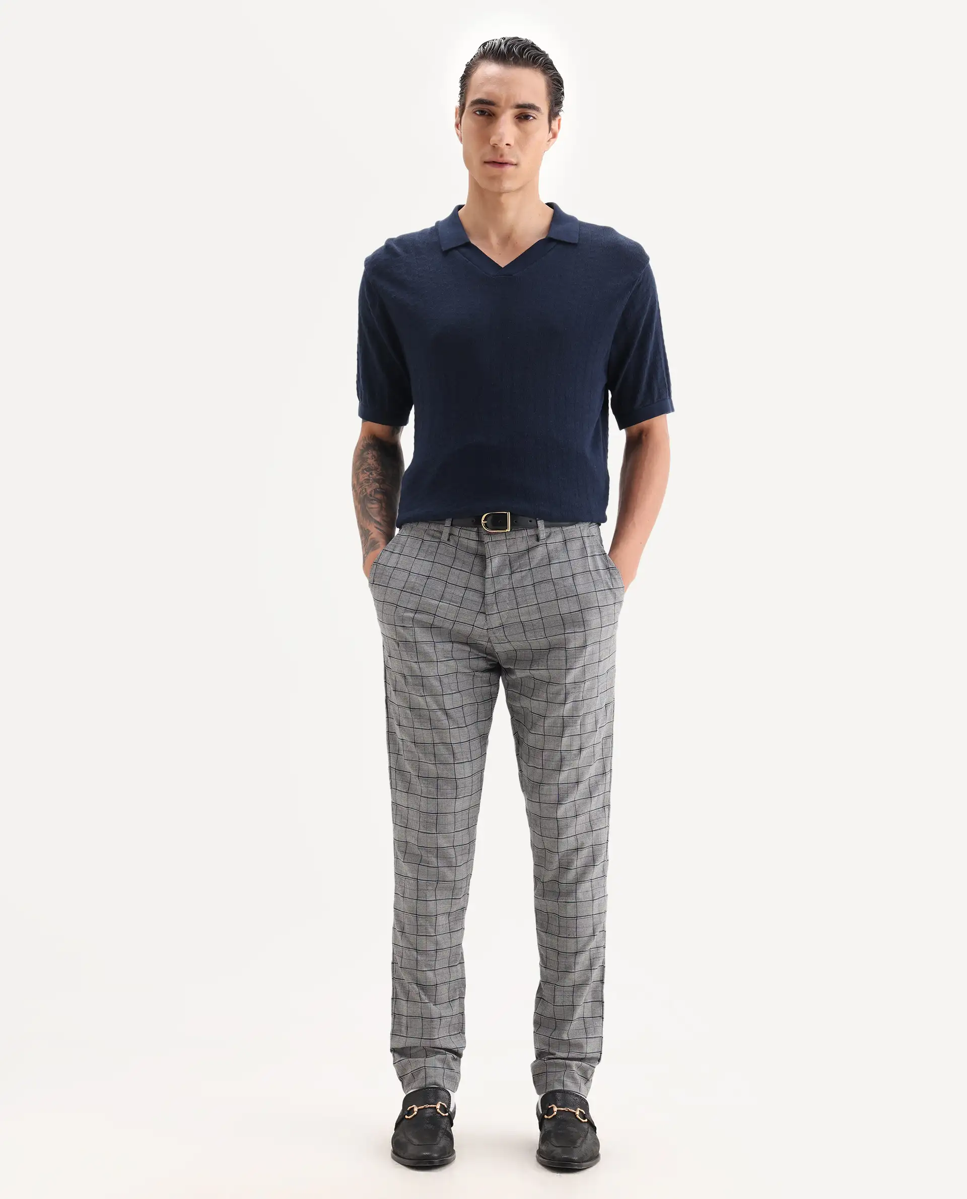 Rare Rabbit Men's Lenid Grey Polyester Checked Print Regular Fit Trouser - Image 8