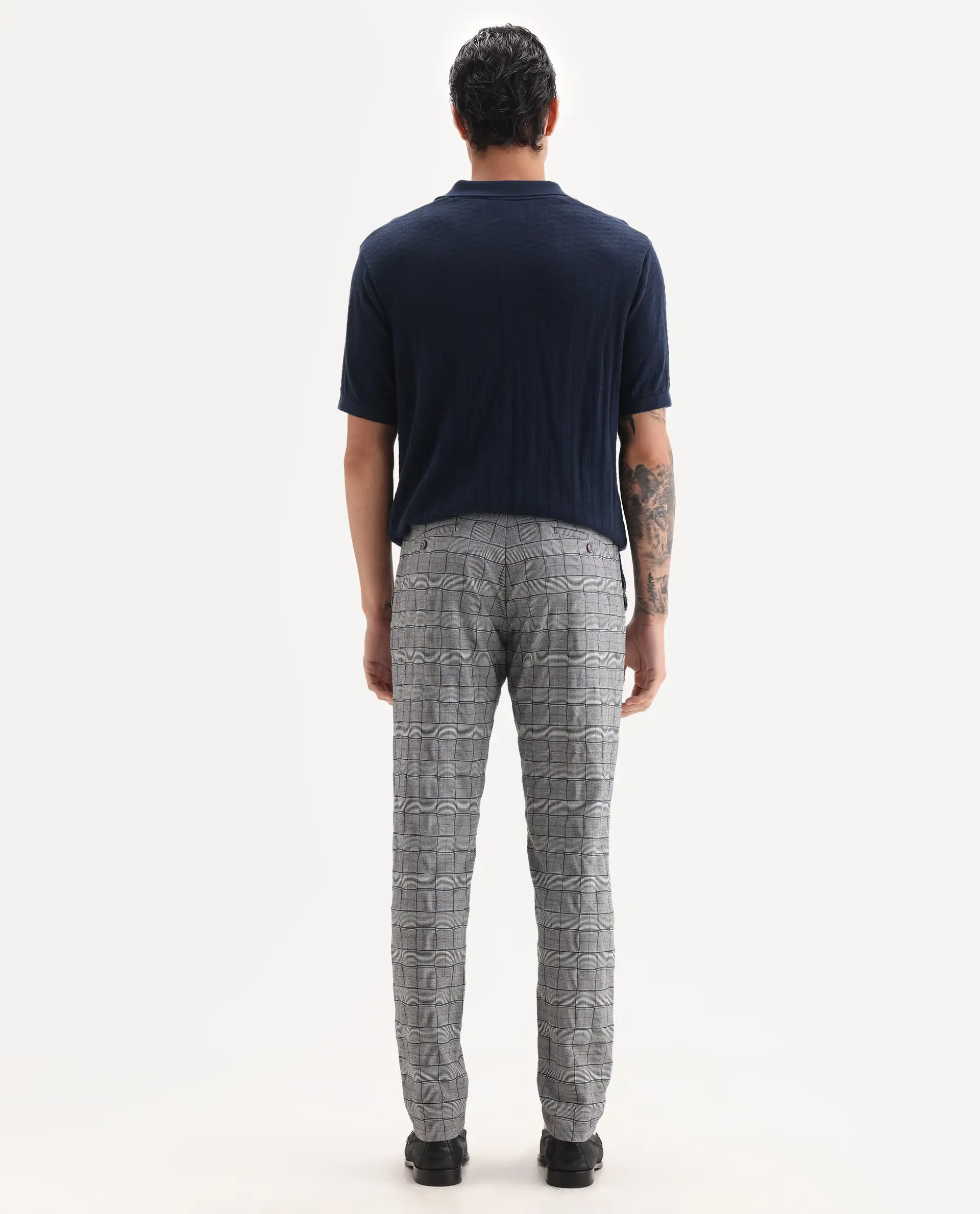 Rare Rabbit Men's Lenid Grey Polyester Checked Print Regular Fit Trouser - Image 9