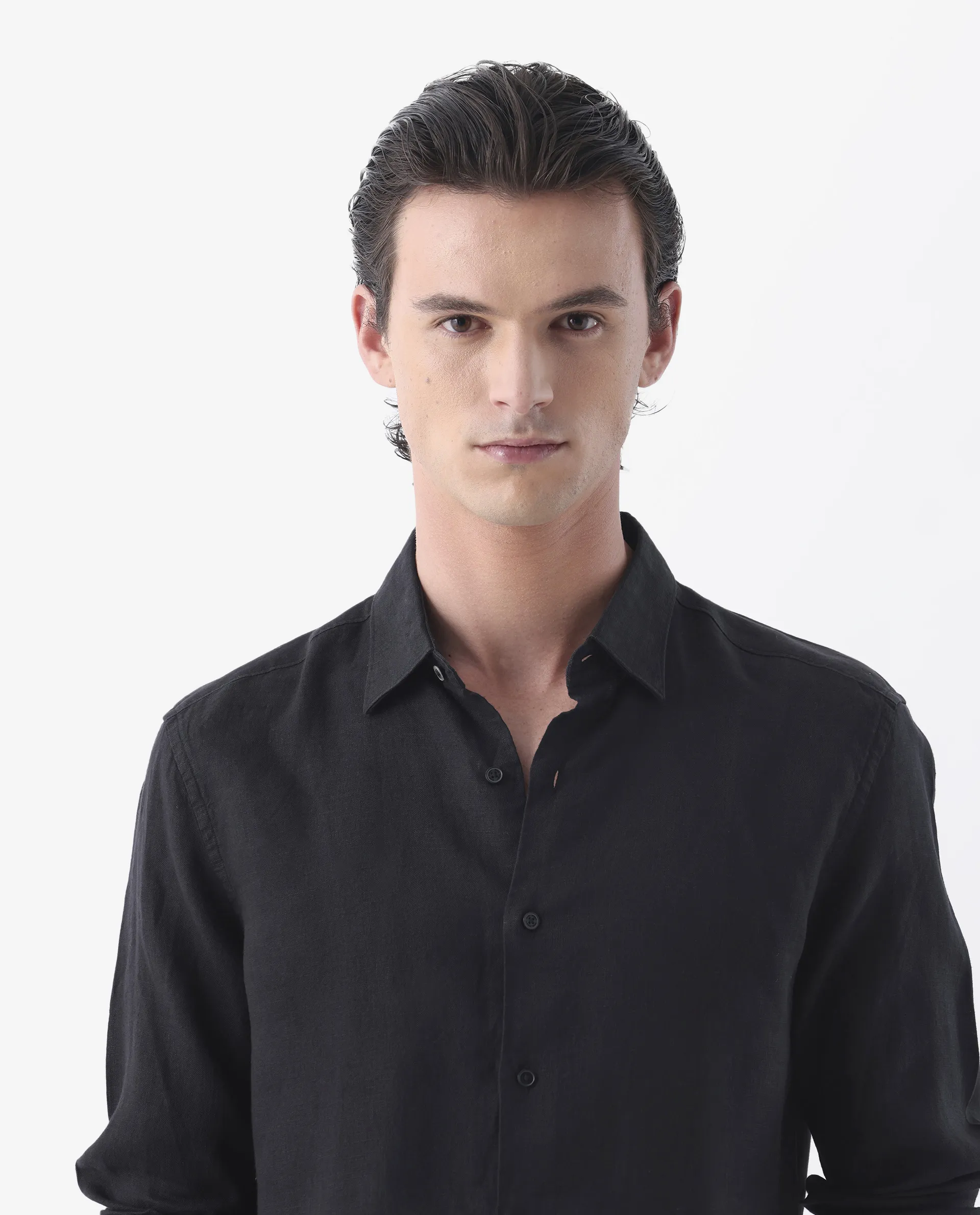 Rare Rabbit Men's Lenin Black 100% Linen Plain Regular Fit Full Sleeve Collared Shirt - Image 4