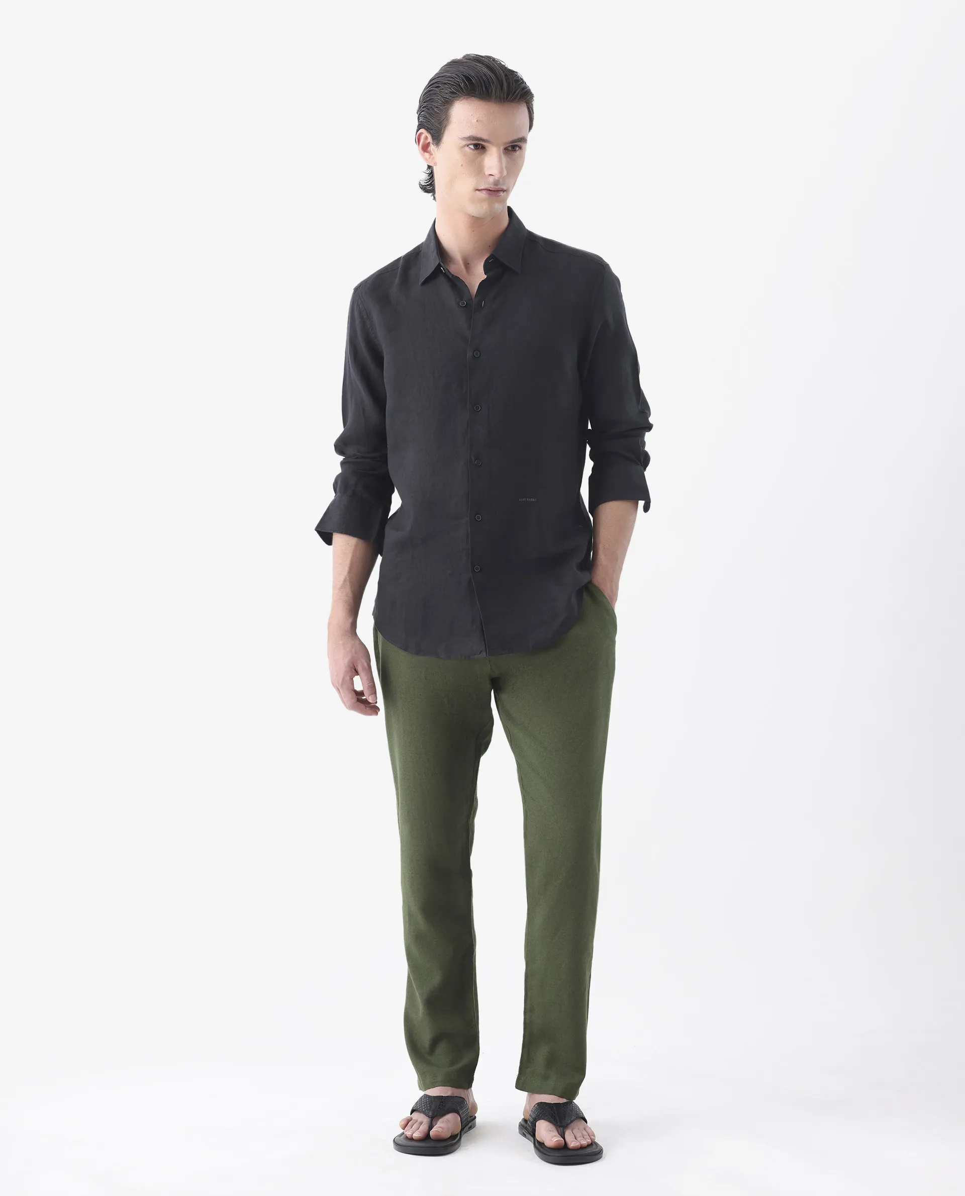 Rare Rabbit Men's Lenin Black 100% Linen Plain Regular Fit Full Sleeve Collared Shirt - Image 7