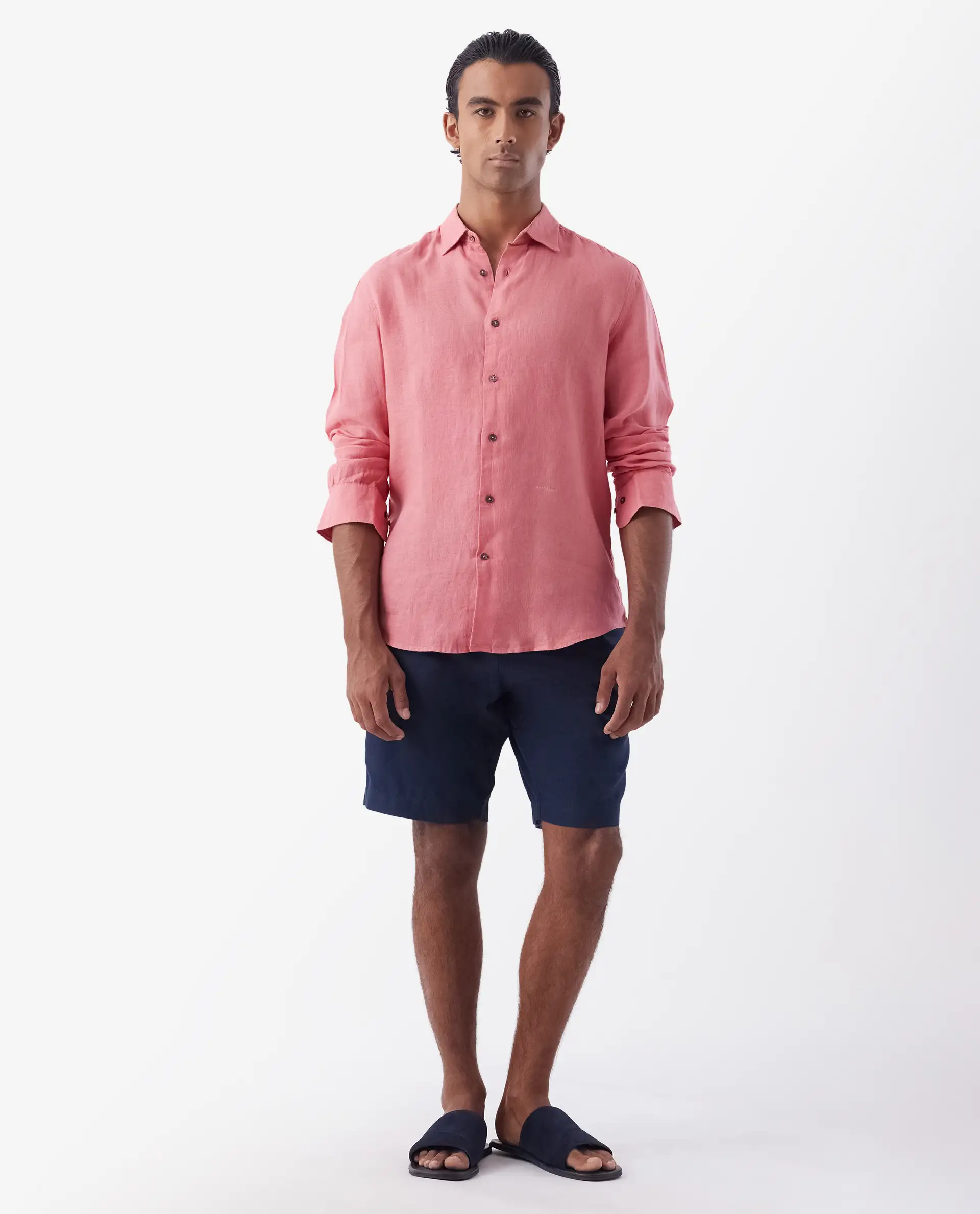 Rare Rabbit Men's Lenin Pink 100% Linen Plain Regular Fit Full Sleeve Spread Collar Shirt - Image 2
