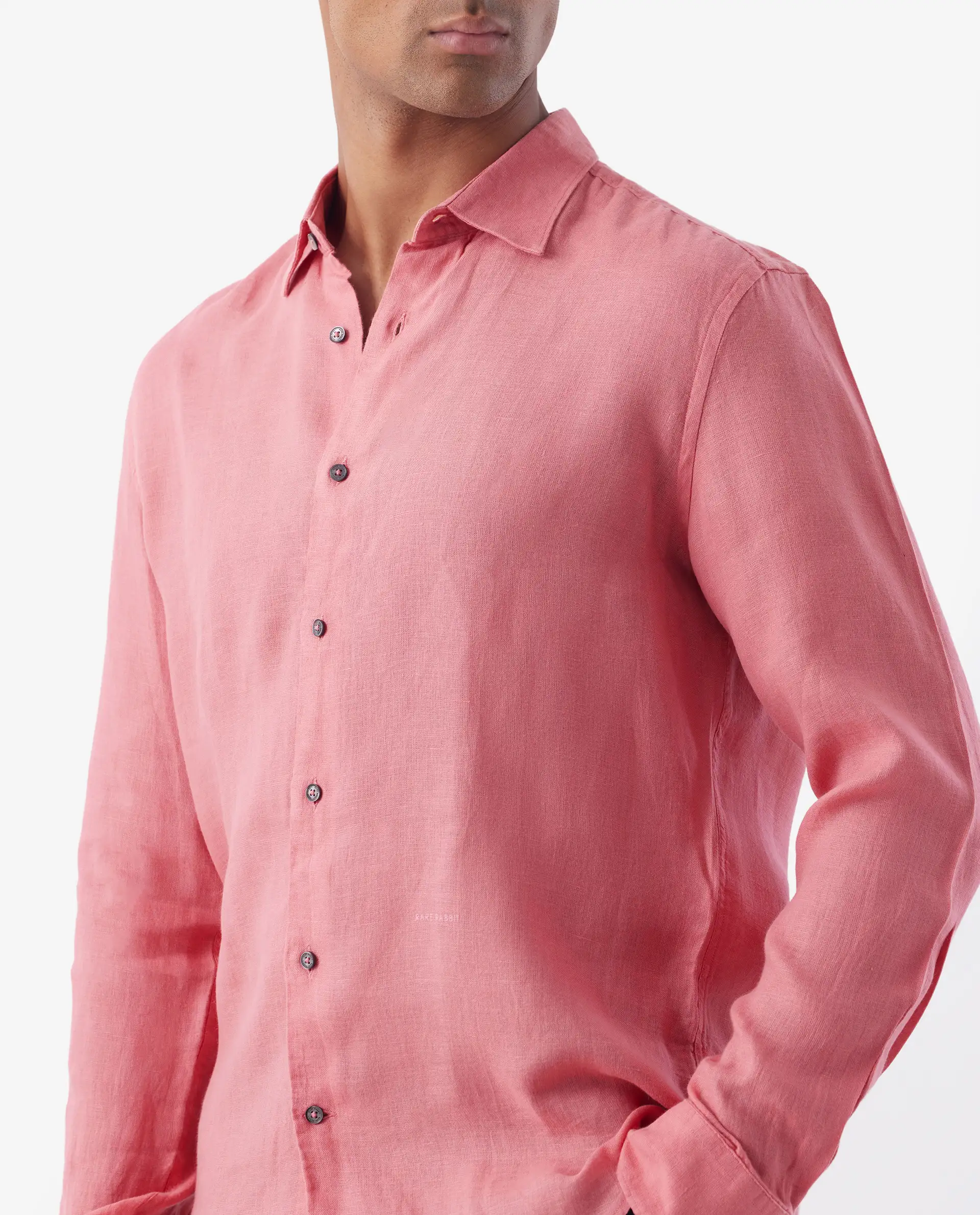 Rare Rabbit Men's Lenin Pink 100% Linen Plain Regular Fit Full Sleeve Spread Collar Shirt - Image 3