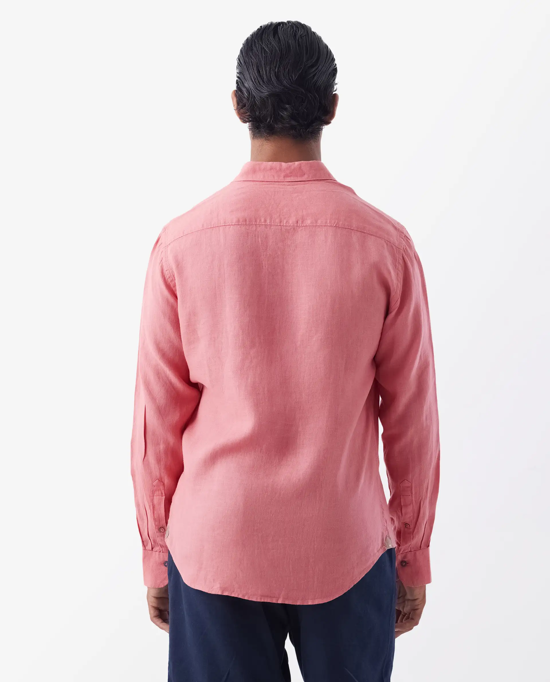 Rare Rabbit Men's Lenin Pink 100% Linen Plain Regular Fit Full Sleeve Spread Collar Shirt - Image 4