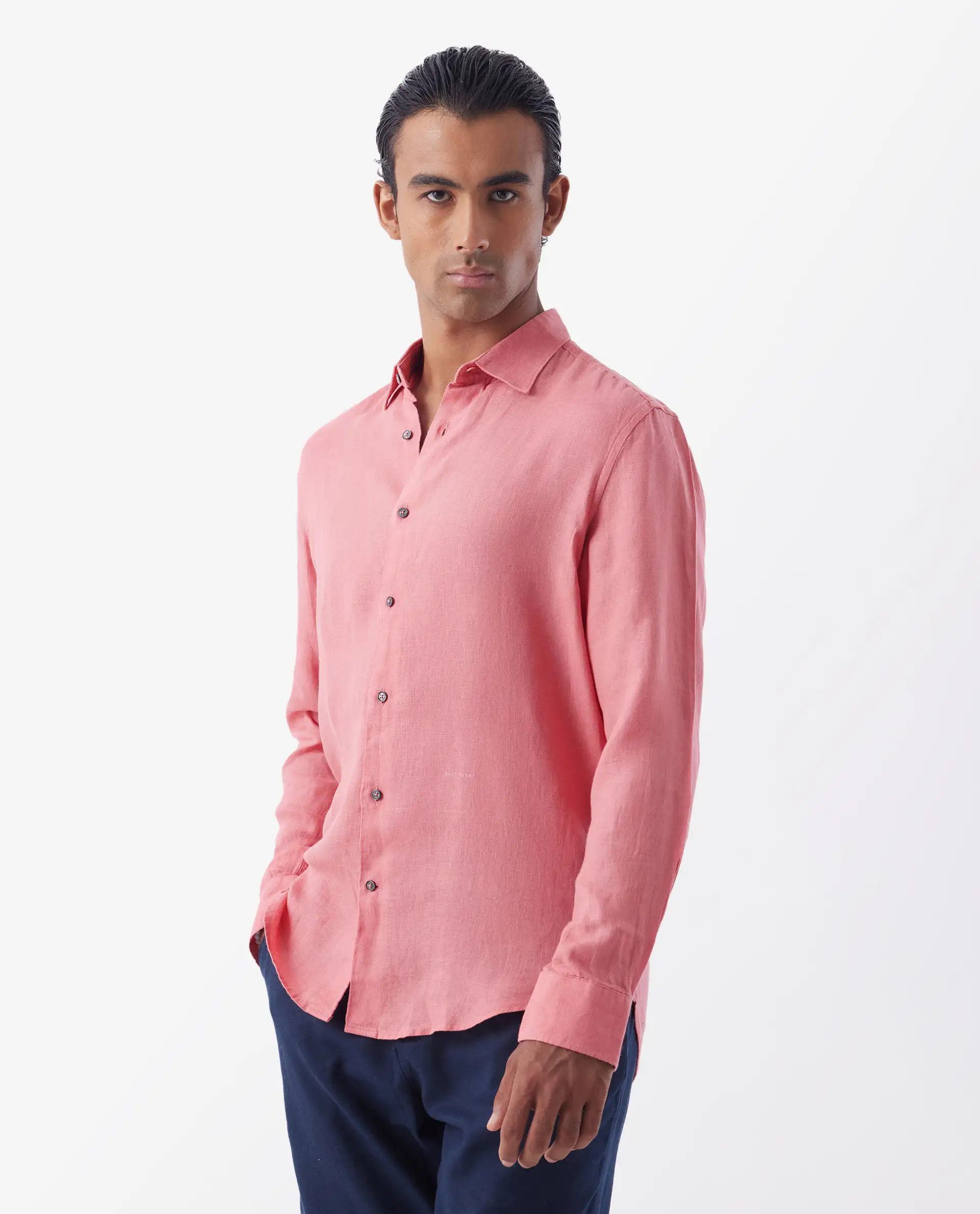 Rare Rabbit Men's Lenin Pink 100% Linen Plain Regular Fit Full Sleeve Spread Collar Shirt - Image 5
