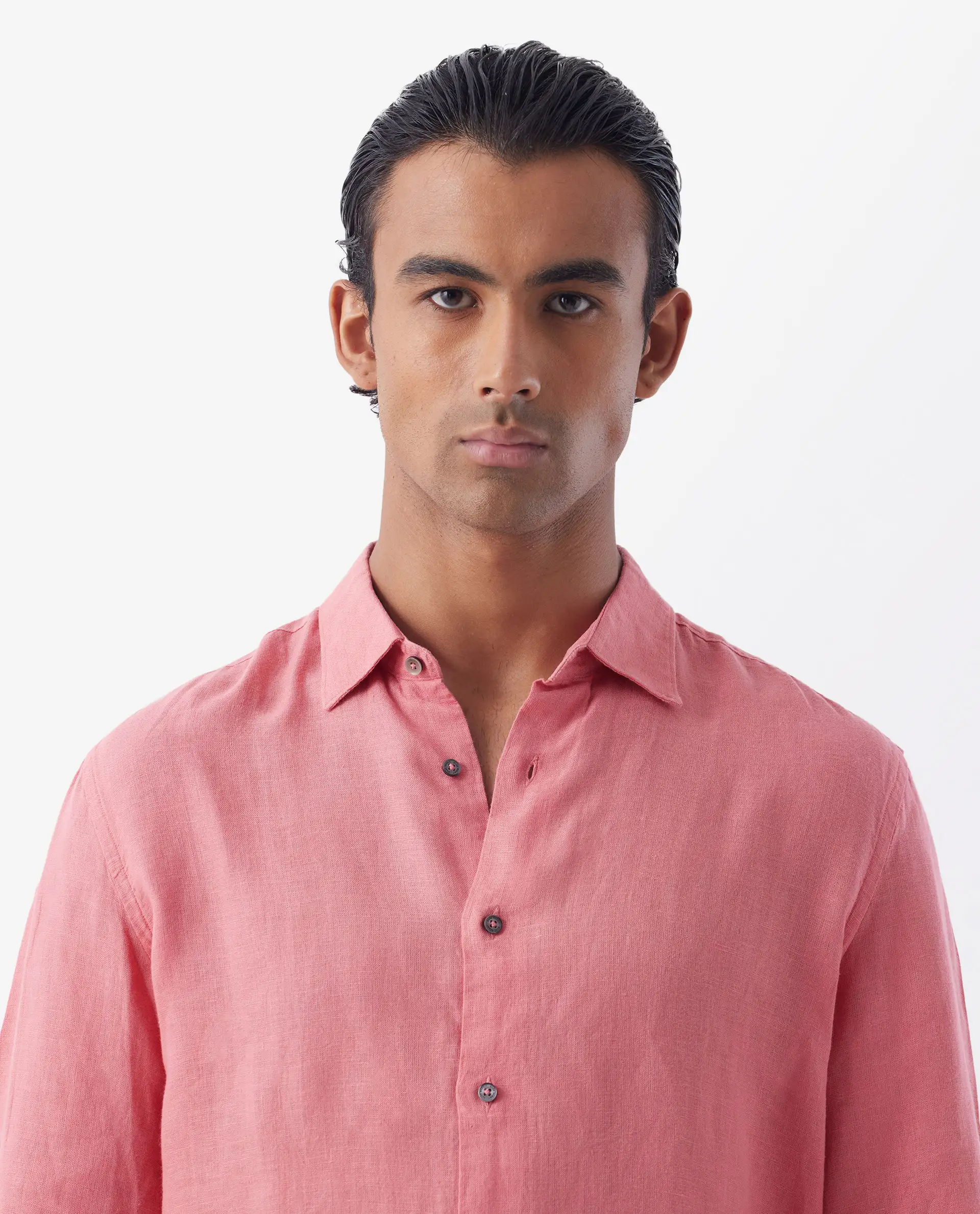 Rare Rabbit Men's Lenin Pink 100% Linen Plain Regular Fit Full Sleeve Spread Collar Shirt - Image 7