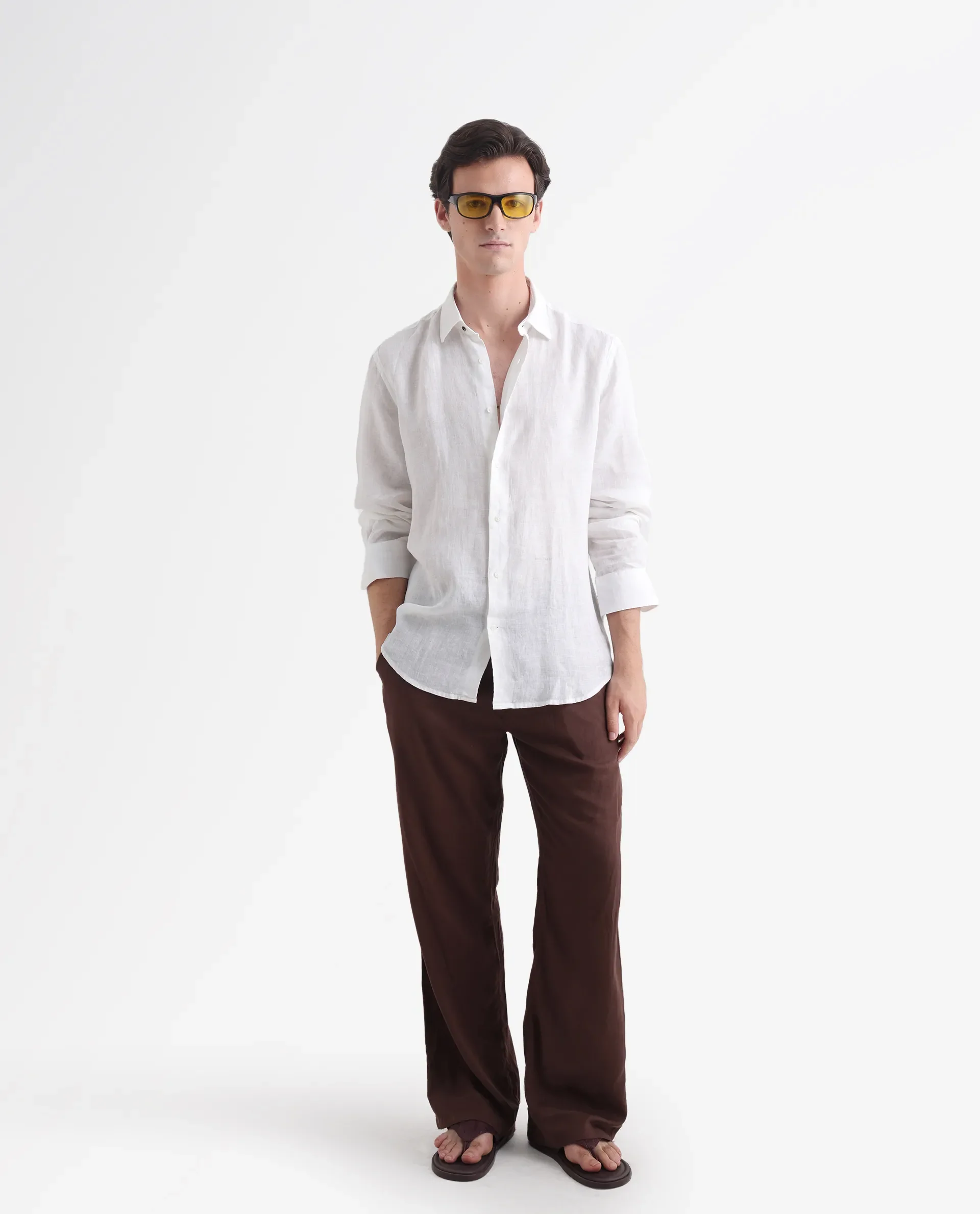 Rare Rabbit Men's Lenin White Linen Plain Regular Fit Full Sleeve Spread Collar Shirt - Image 2
