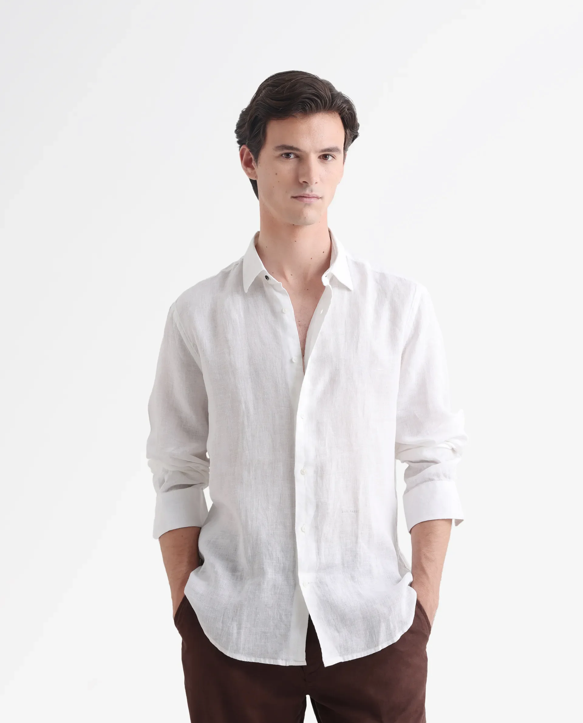 Rare Rabbit Men's Lenin White Linen Plain Regular Fit Full Sleeve Spread Collar Shirt - Image 5