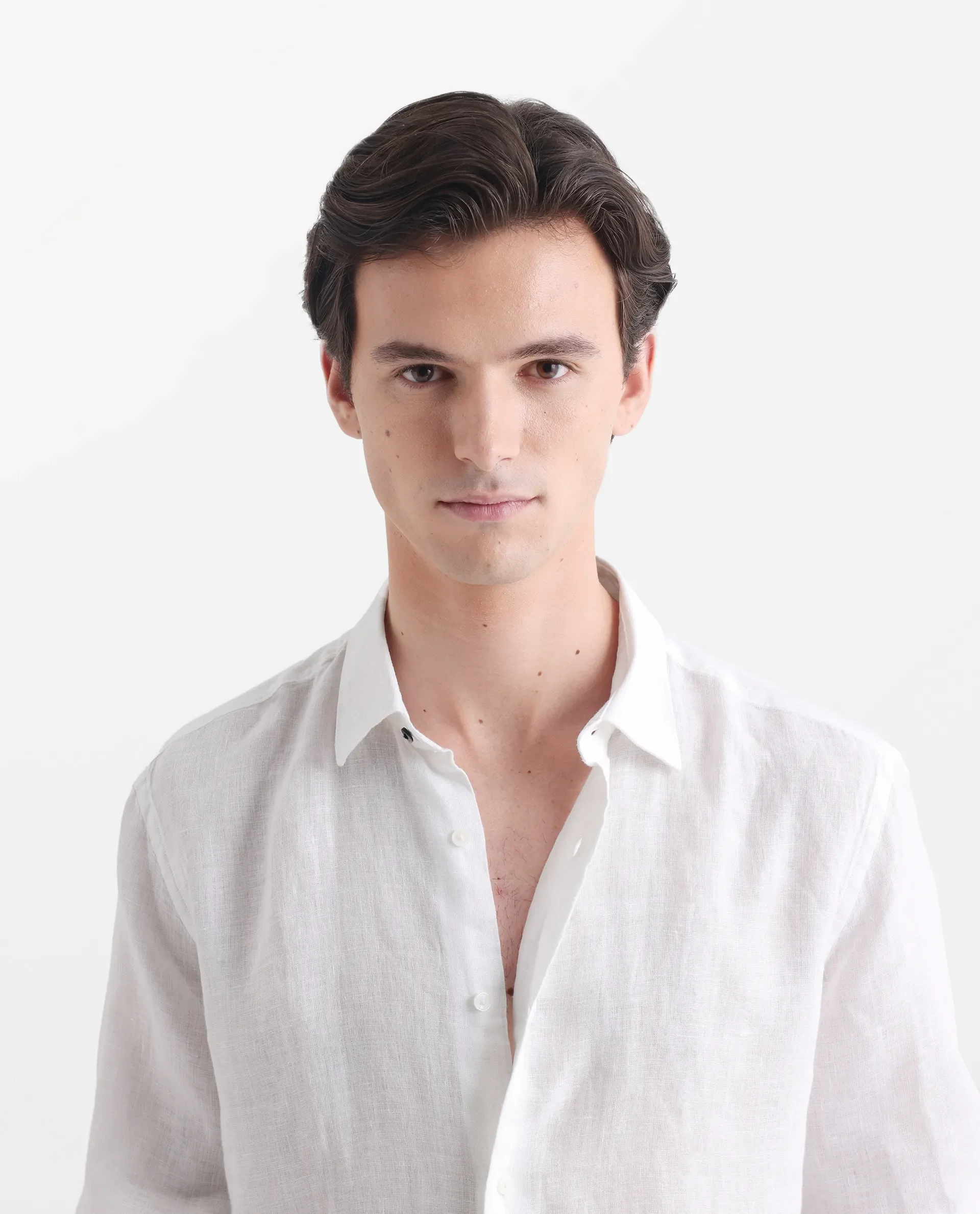 Rare Rabbit Men's Lenin White Linen Plain Regular Fit Full Sleeve Spread Collar Shirt - Image 6