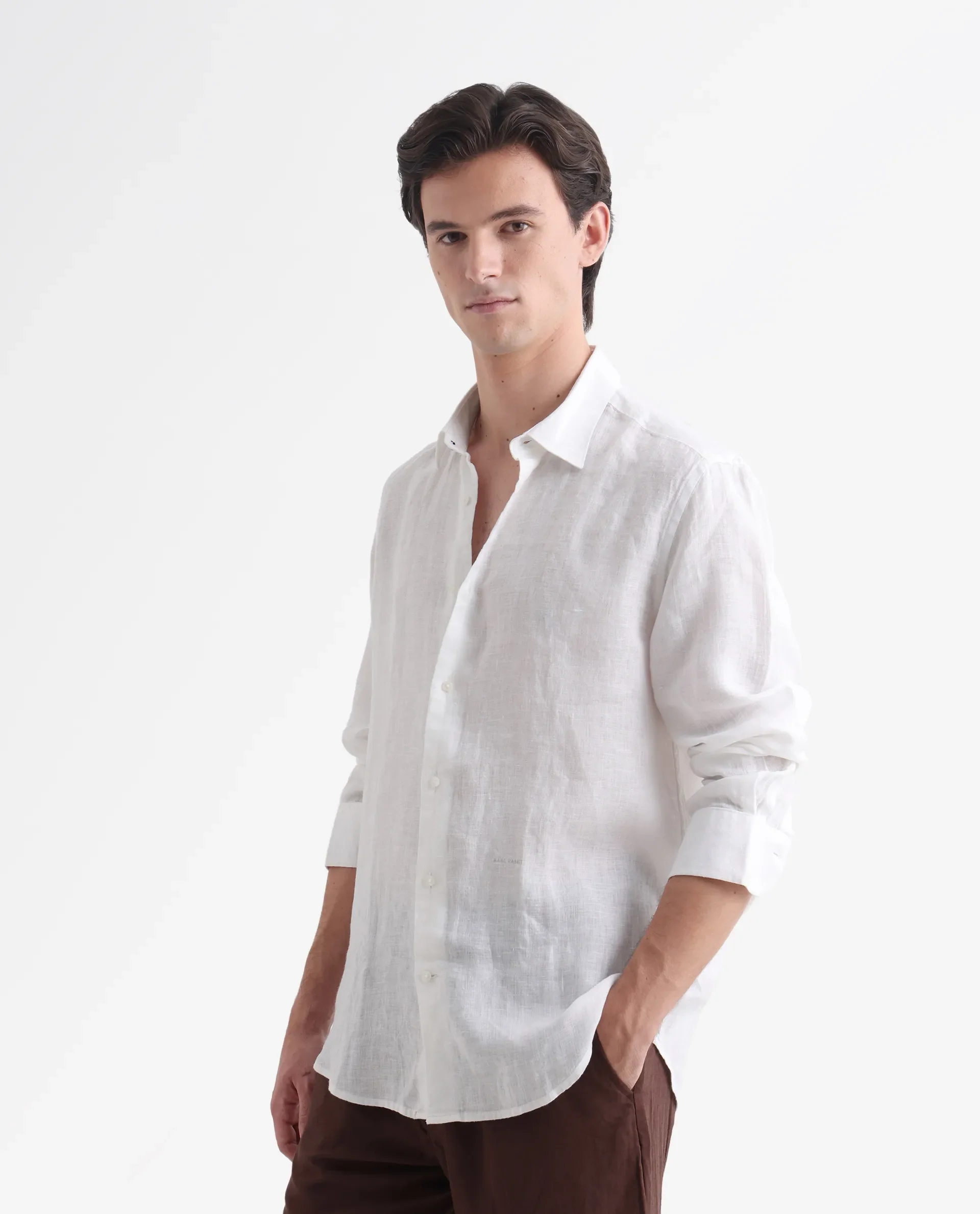 Rare Rabbit Men's Lenin White Linen Plain Regular Fit Full Sleeve Spread Collar Shirt - Image 7