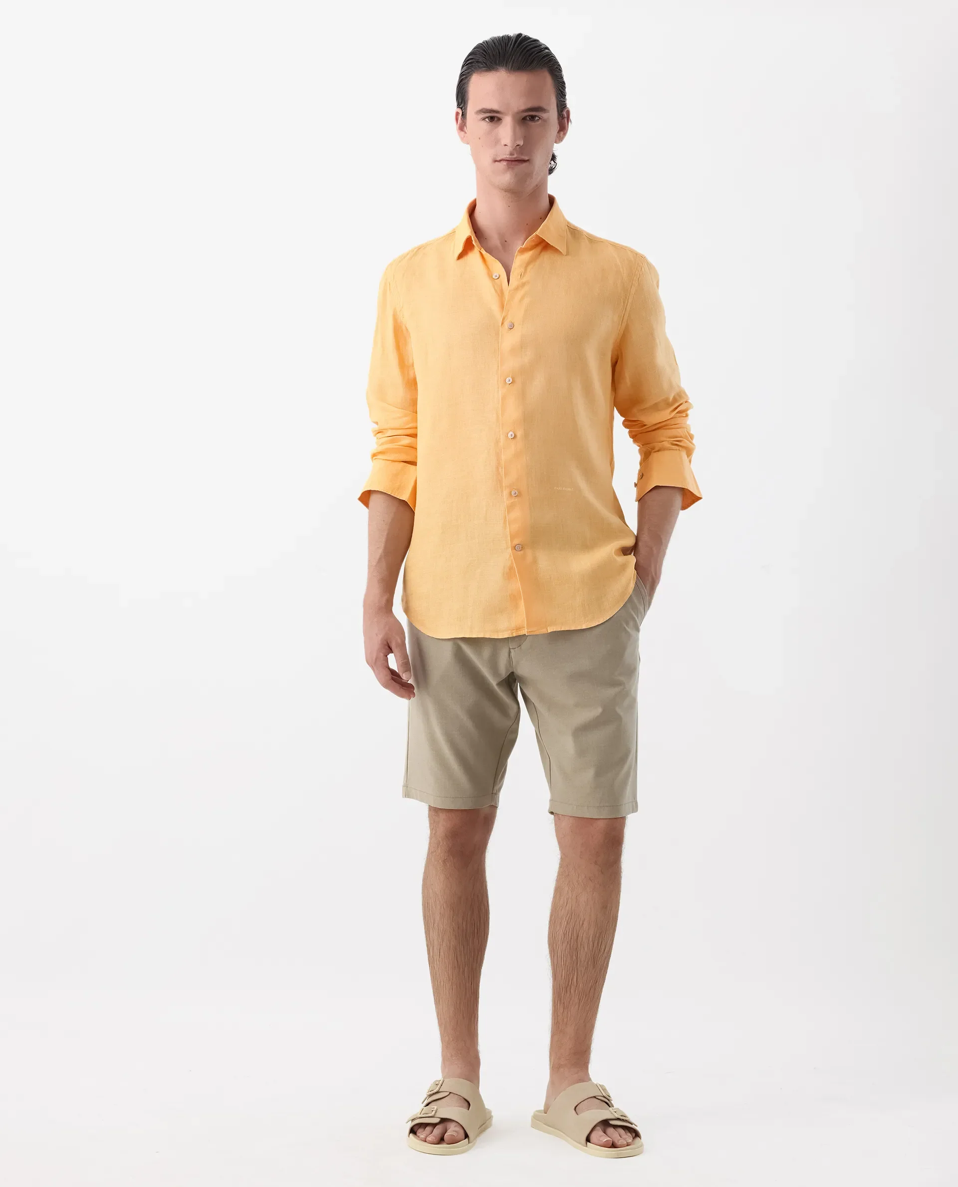 Rare Rabbit Men's Lenin Yellow 100% Linen Plain Regular Fit Full Sleeve Collared Shirt - Image 2