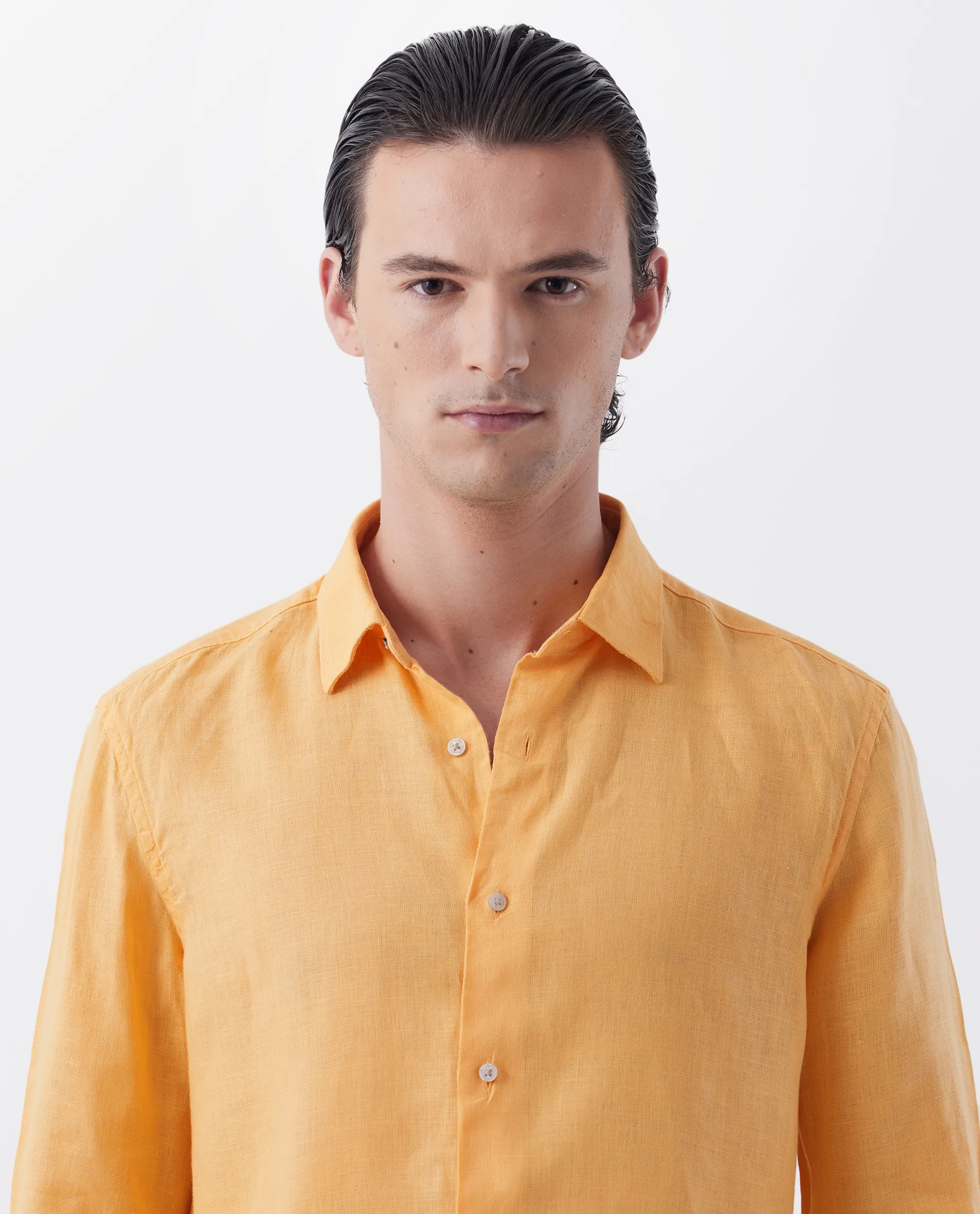 Rare Rabbit Men's Lenin Yellow 100% Linen Plain Regular Fit Full Sleeve Collared Shirt - Image 4
