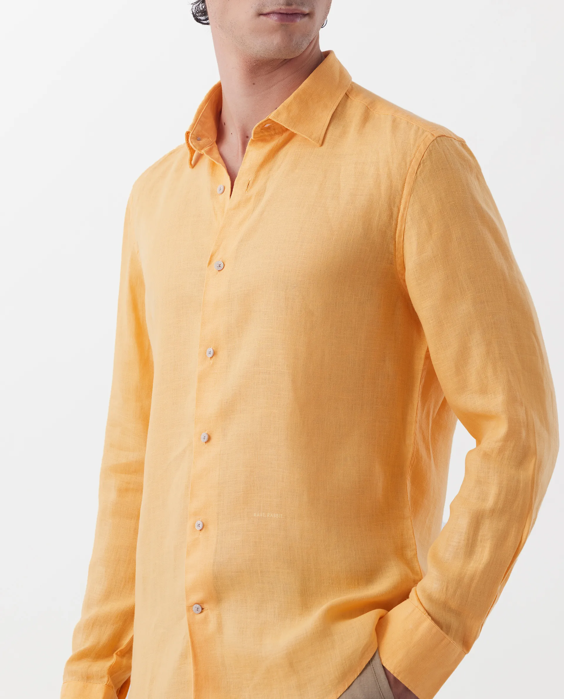 Rare Rabbit Men's Lenin Yellow 100% Linen Plain Regular Fit Full Sleeve Collared Shirt - Image 5