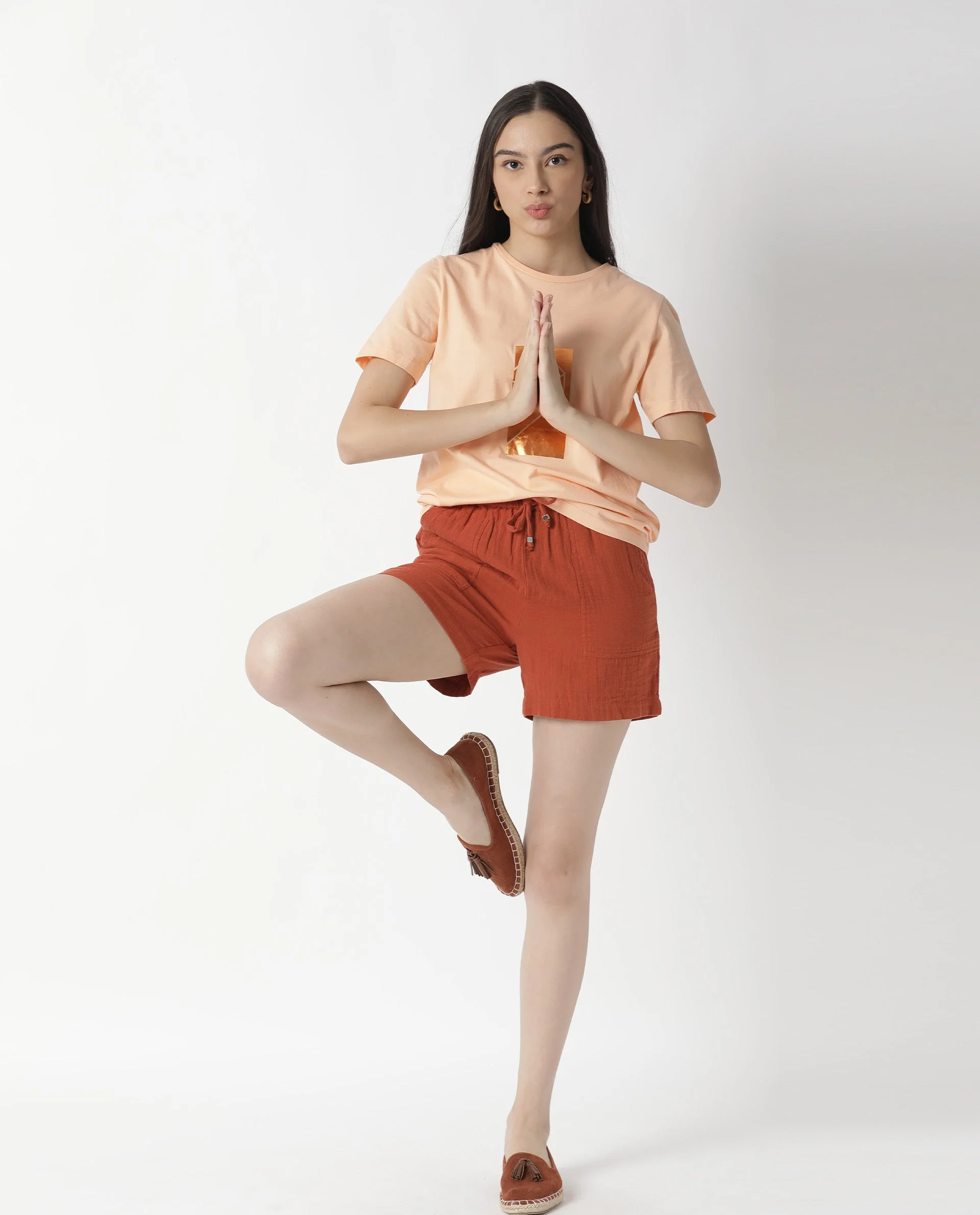 Rareism Womens Leno Rust Shorts Cotton Fabric Regular Fit Draw String Closure High Rise Waist Rise Above Knee/Mid Thigh Length - Image 6