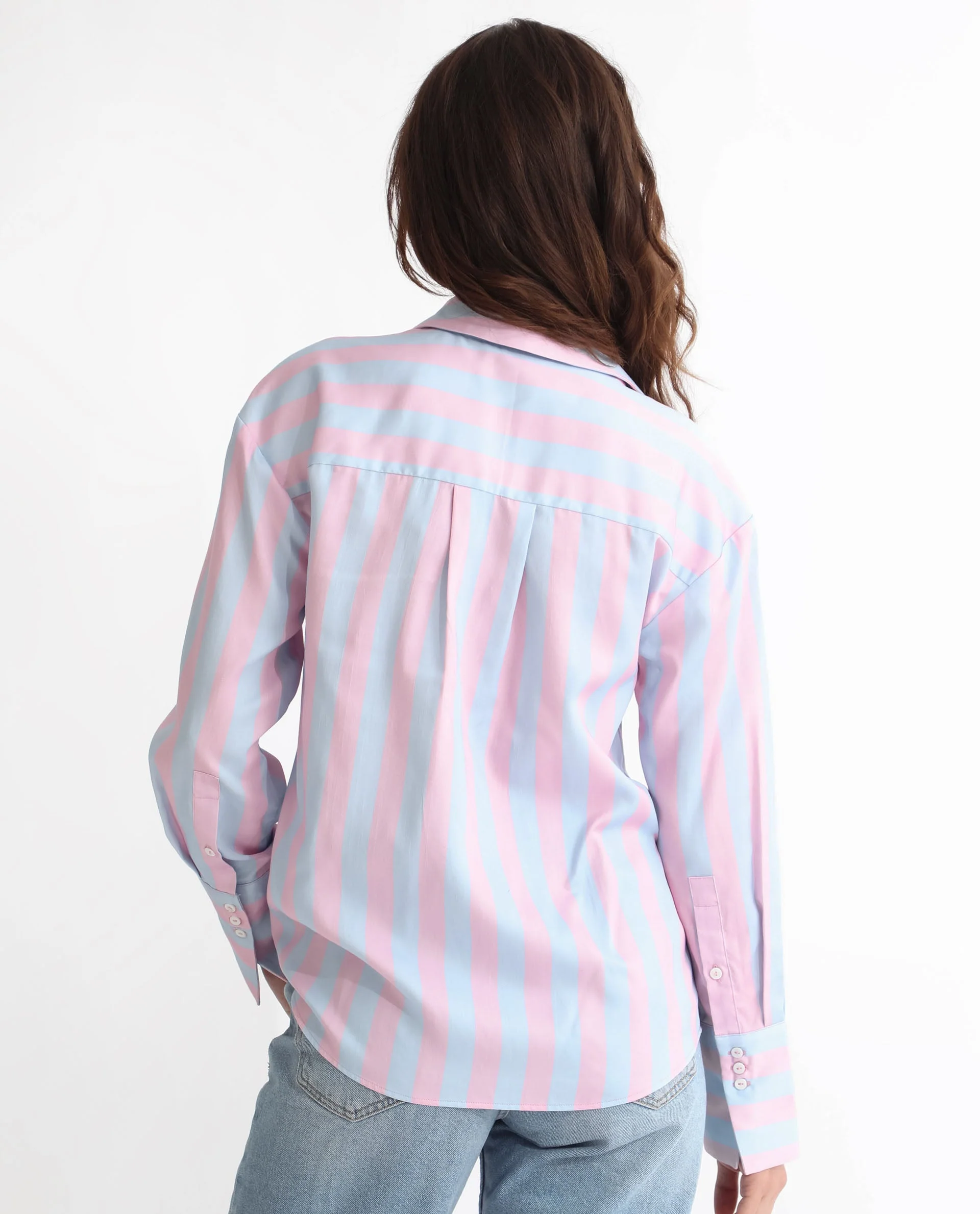 Rareism Women's Lenona Pastel Blue Cotton Spread Collar Striped Slim Fit Shirt - Image 13
