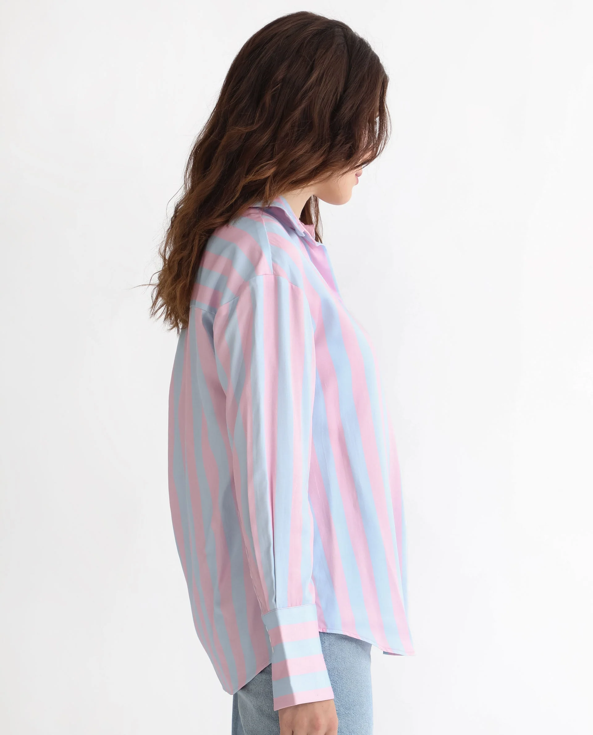 Rareism Women's Lenona Pastel Blue Cotton Spread Collar Striped Slim Fit Shirt - Image 9