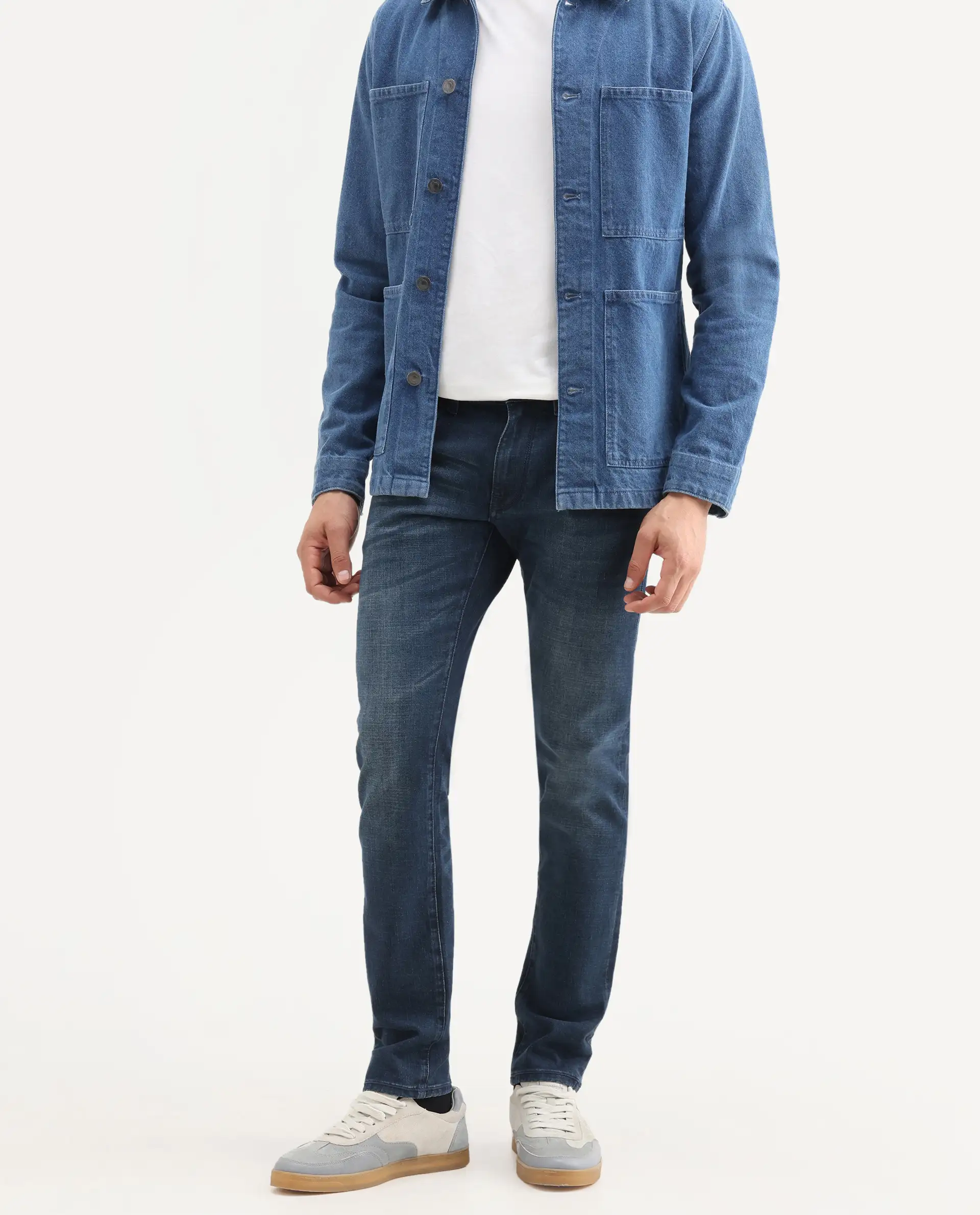 Rare Rabbit Men's Lenz D Dark Blue Cotton Blend Fabric Shank And Zipper Hawk Slim Plain Jeans - Image 2