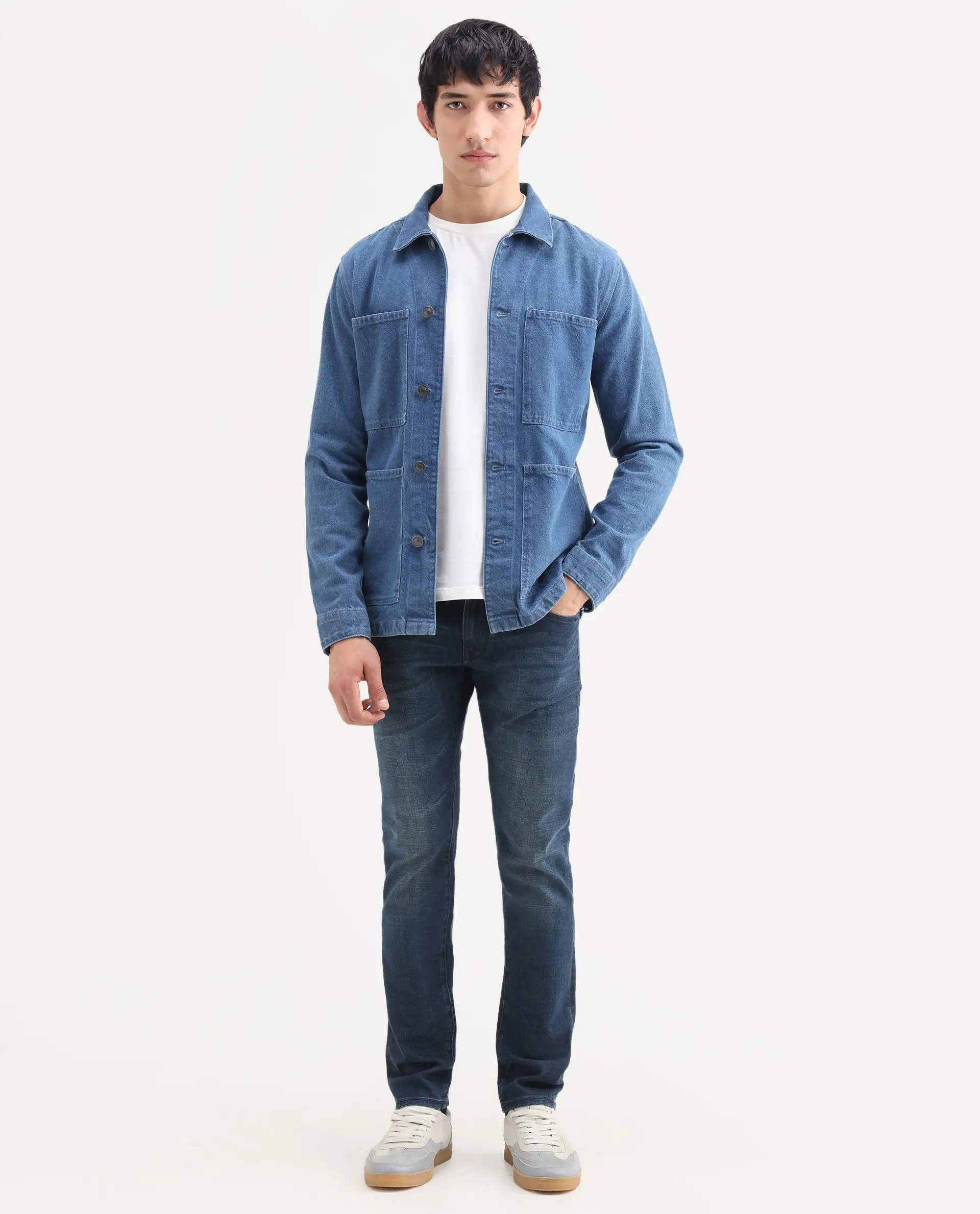 Rare Rabbit Men's Lenz D Dark Blue Cotton Blend Fabric Shank And Zipper Hawk Slim Plain Jeans - Image 4