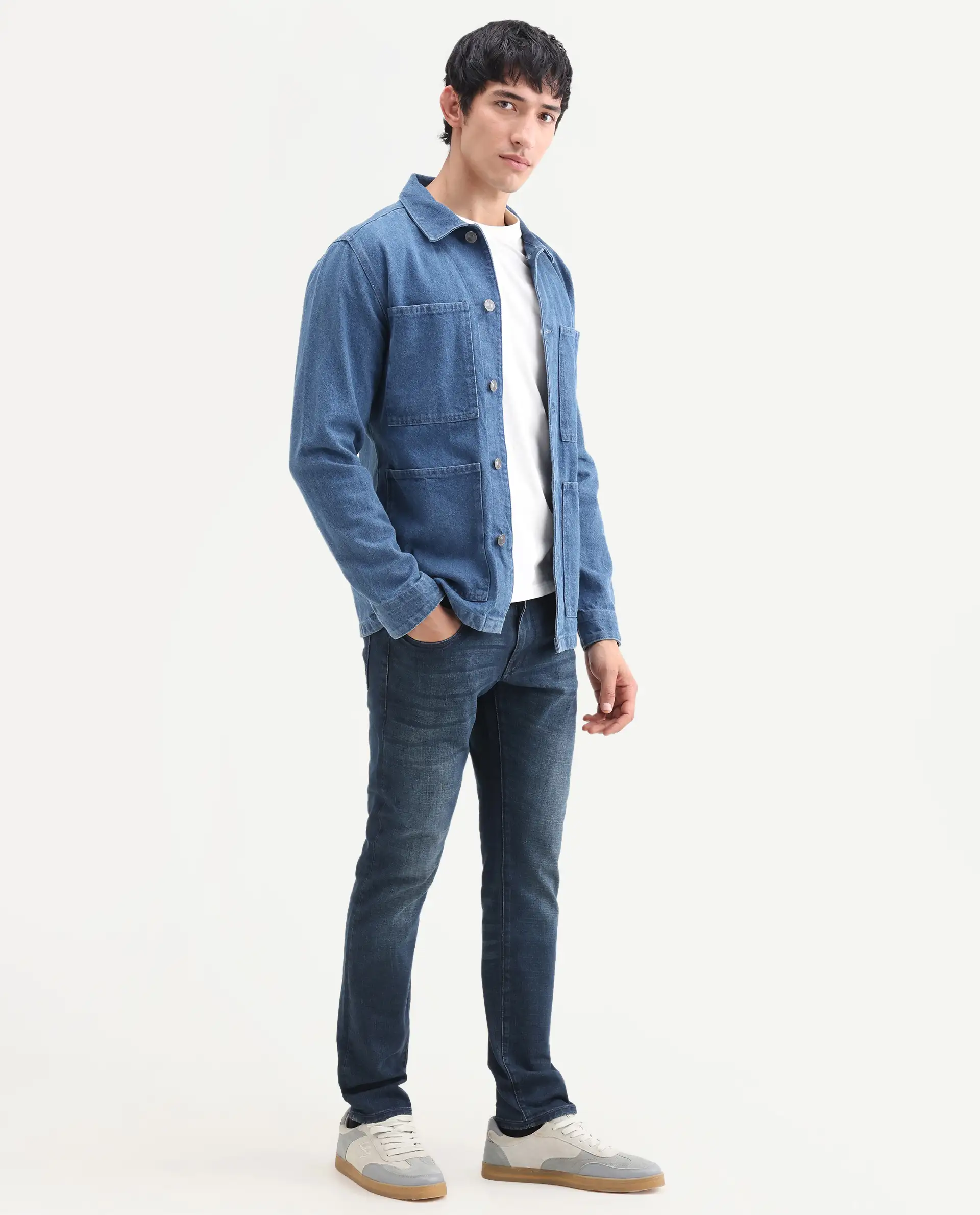 Rare Rabbit Men's Lenz D Dark Blue Cotton Blend Fabric Shank And Zipper Hawk Slim Plain Jeans - Image 6