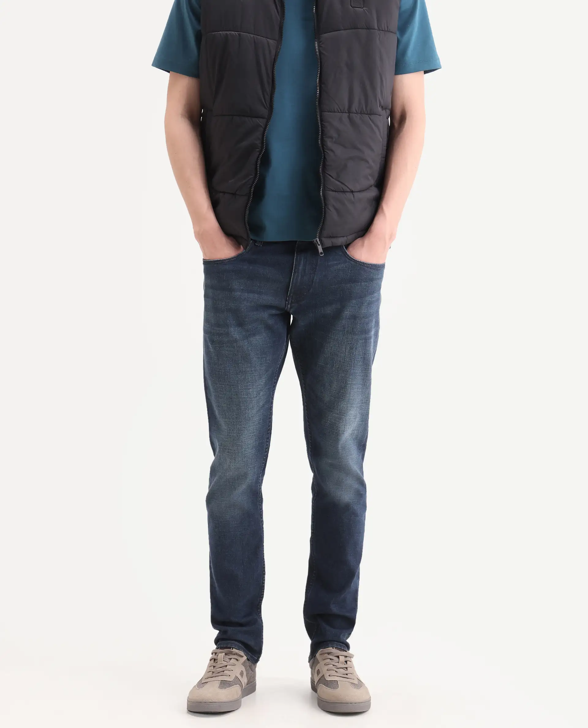 Rare Rabbit Men's Lenz L Blue Cotton Blend Fabric Shank And Zipper Hawk Slim Plain Jeans - Image 2
