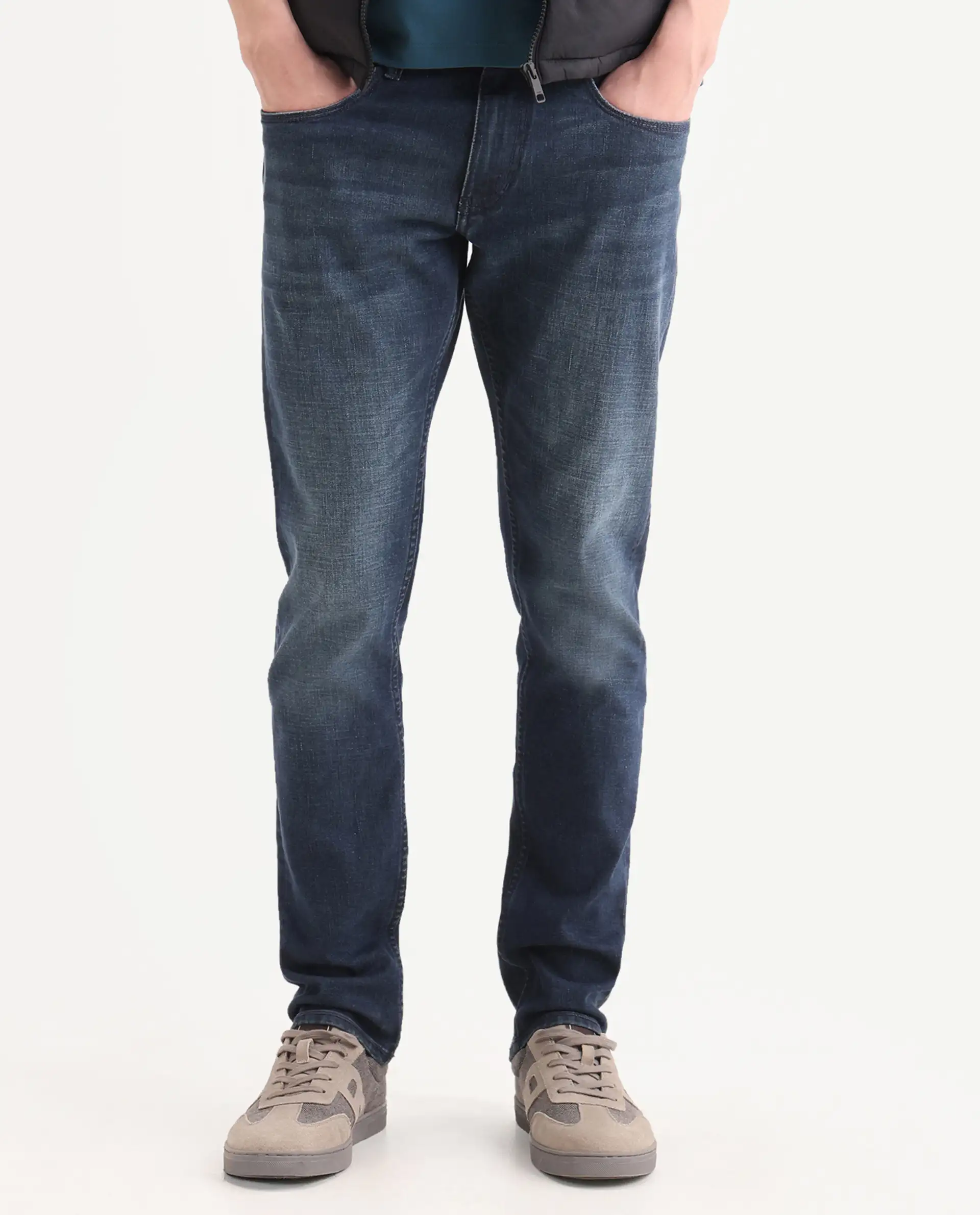 Rare Rabbit Men's Lenz L Blue Cotton Blend Fabric Shank And Zipper Hawk Slim Plain Jeans - Image 9