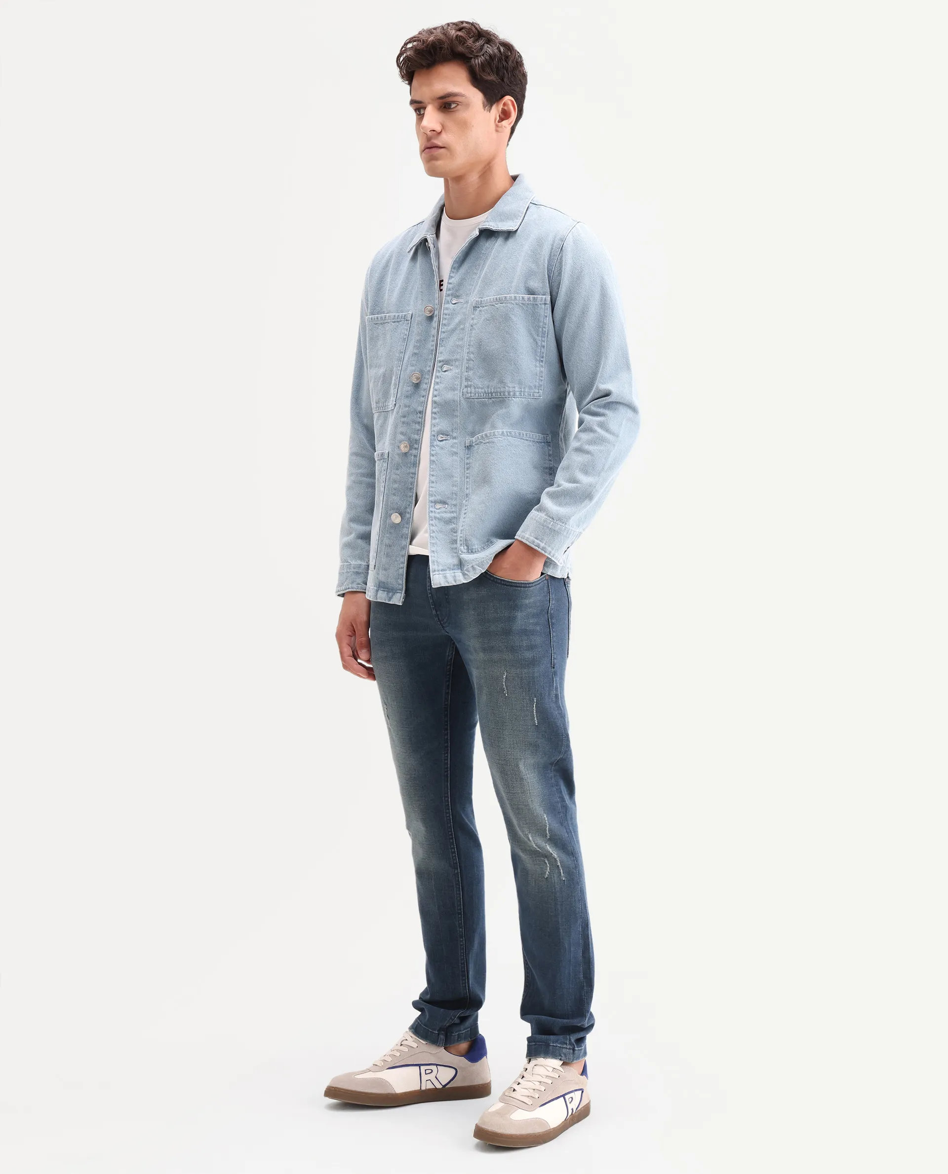 Rare Rabbit Men's Lenz S Blue Cotton Blend Fabric Shank And Zipper Hawk Slim Plain Jeans - Image 5