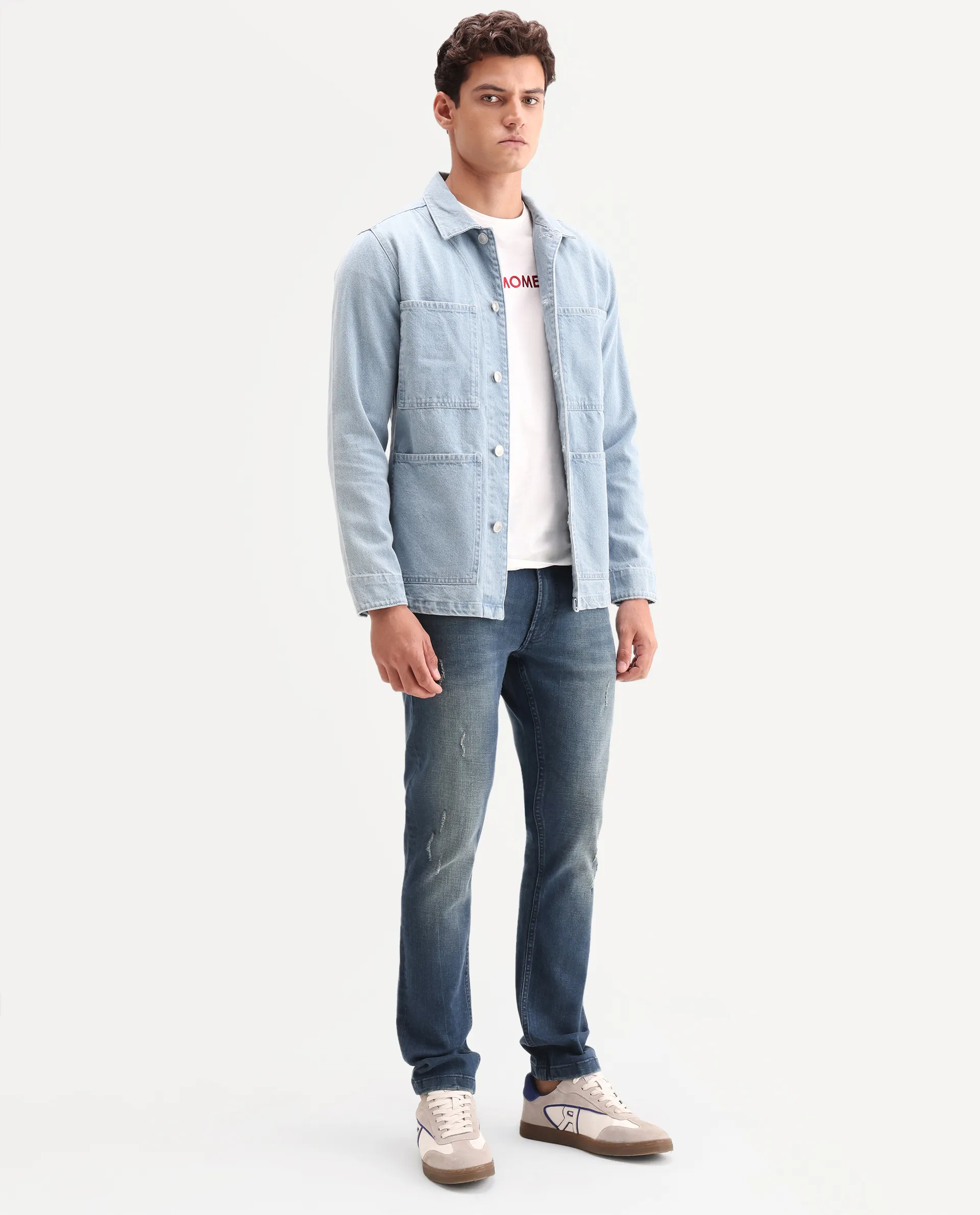 Rare Rabbit Men's Lenz S Blue Cotton Blend Fabric Shank And Zipper Hawk Slim Plain Jeans - Image 6