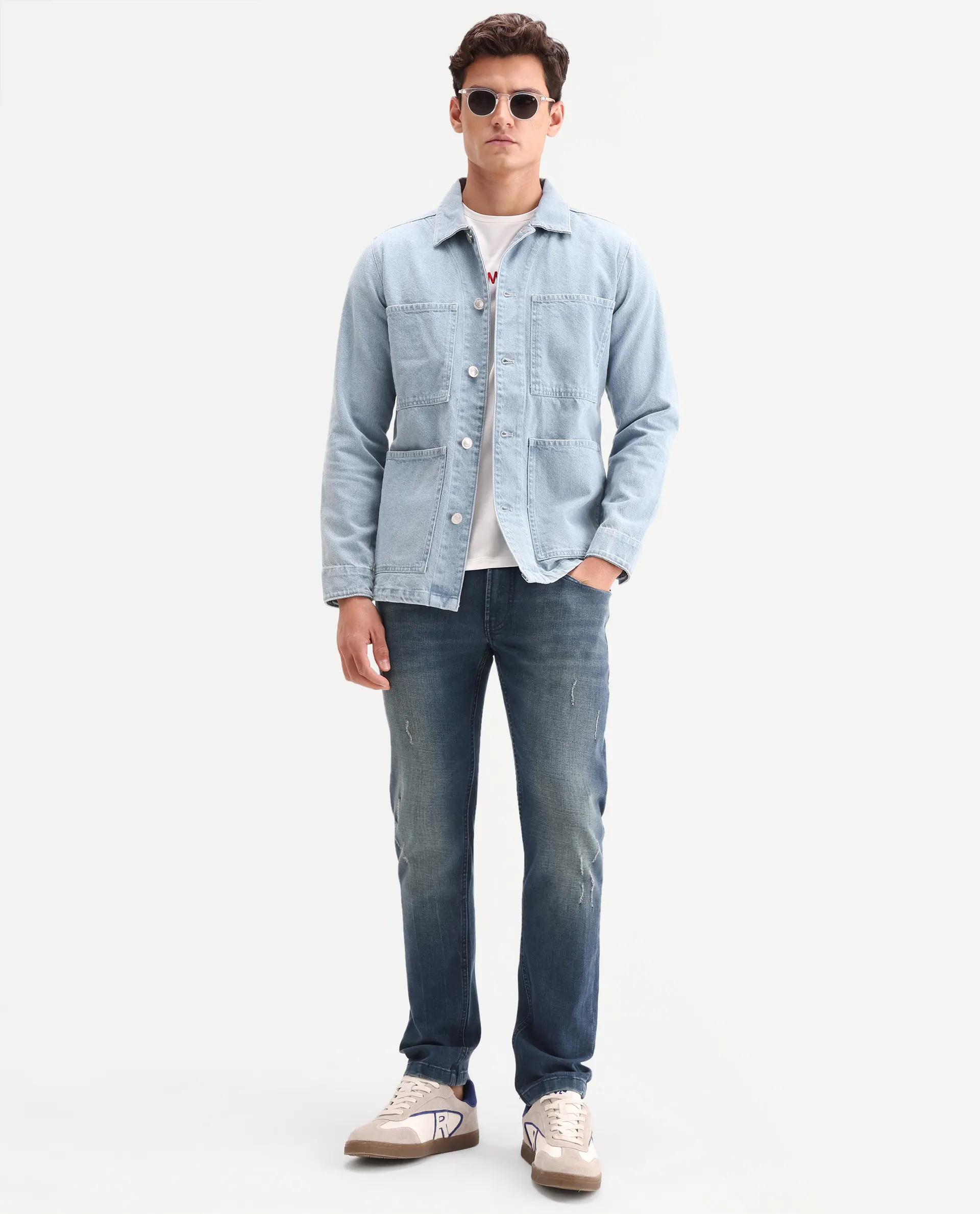 Rare Rabbit Men's Lenz S Blue Cotton Blend Fabric Shank And Zipper Hawk Slim Plain Jeans - Image 7