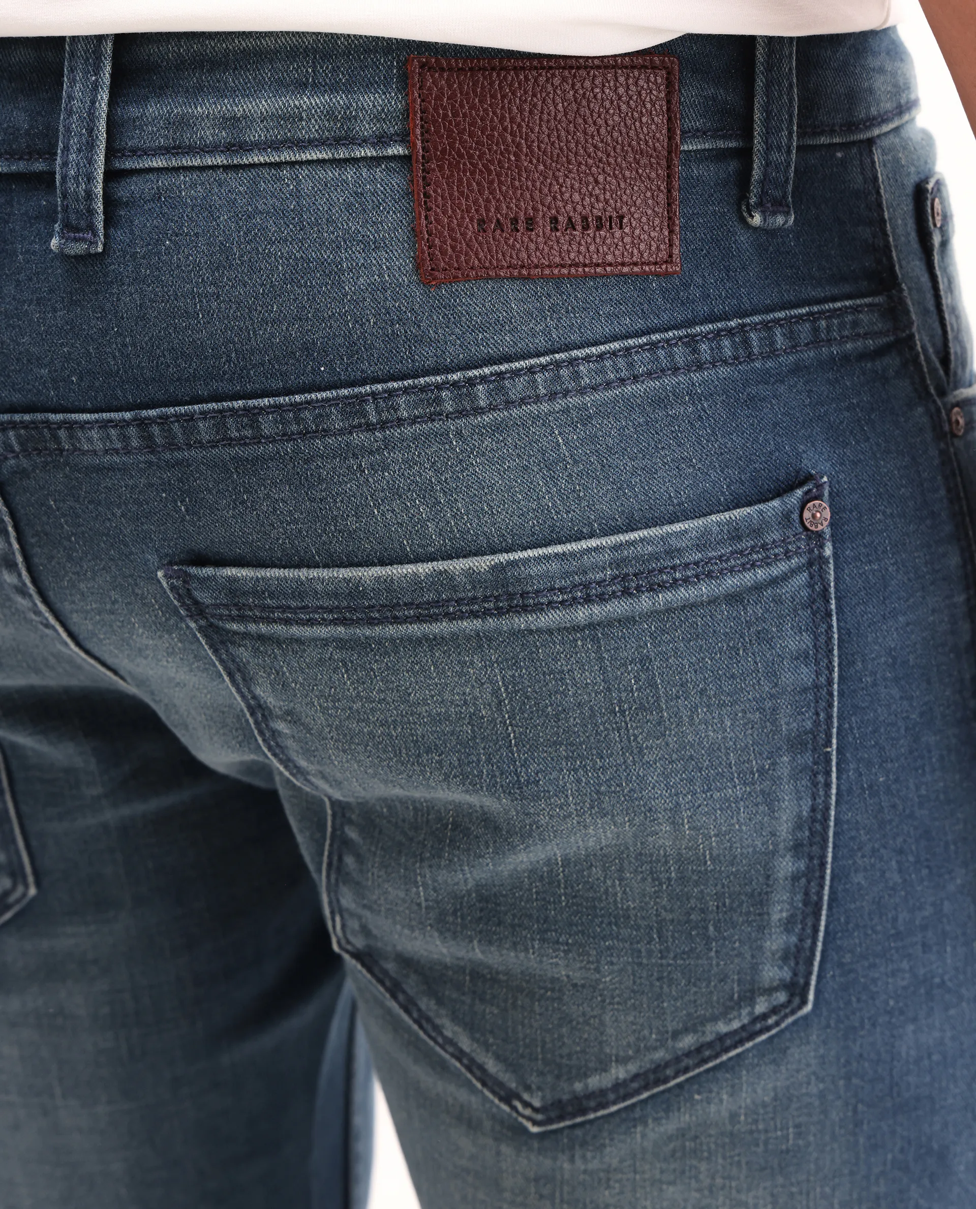 Rare Rabbit Men's Lenz S Blue Cotton Blend Fabric Shank And Zipper Hawk Slim Plain Jeans - Image 8