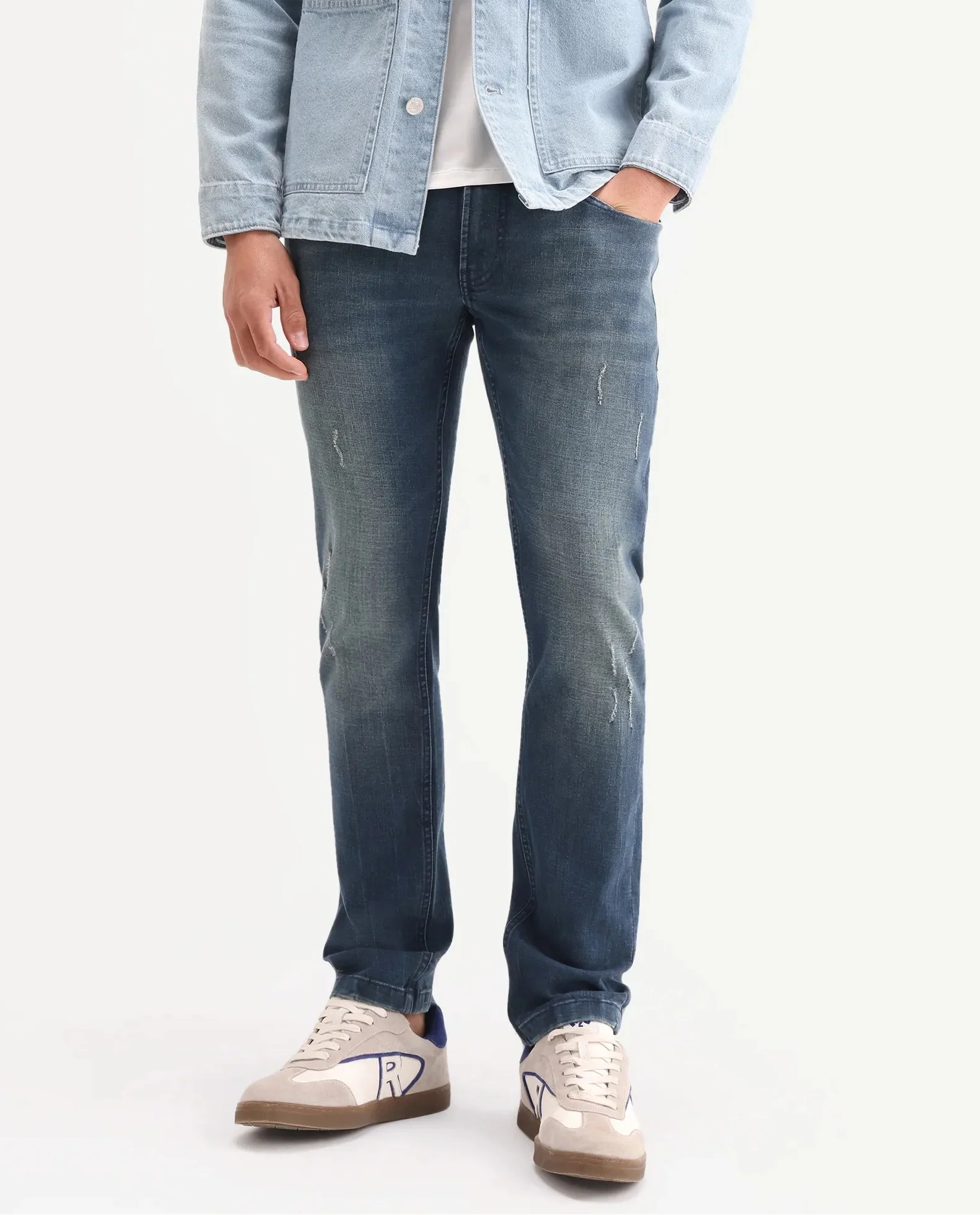 Rare Rabbit Men's Lenz S Blue Cotton Blend Fabric Shank And Zipper Hawk Slim Plain Jeans - Image 9