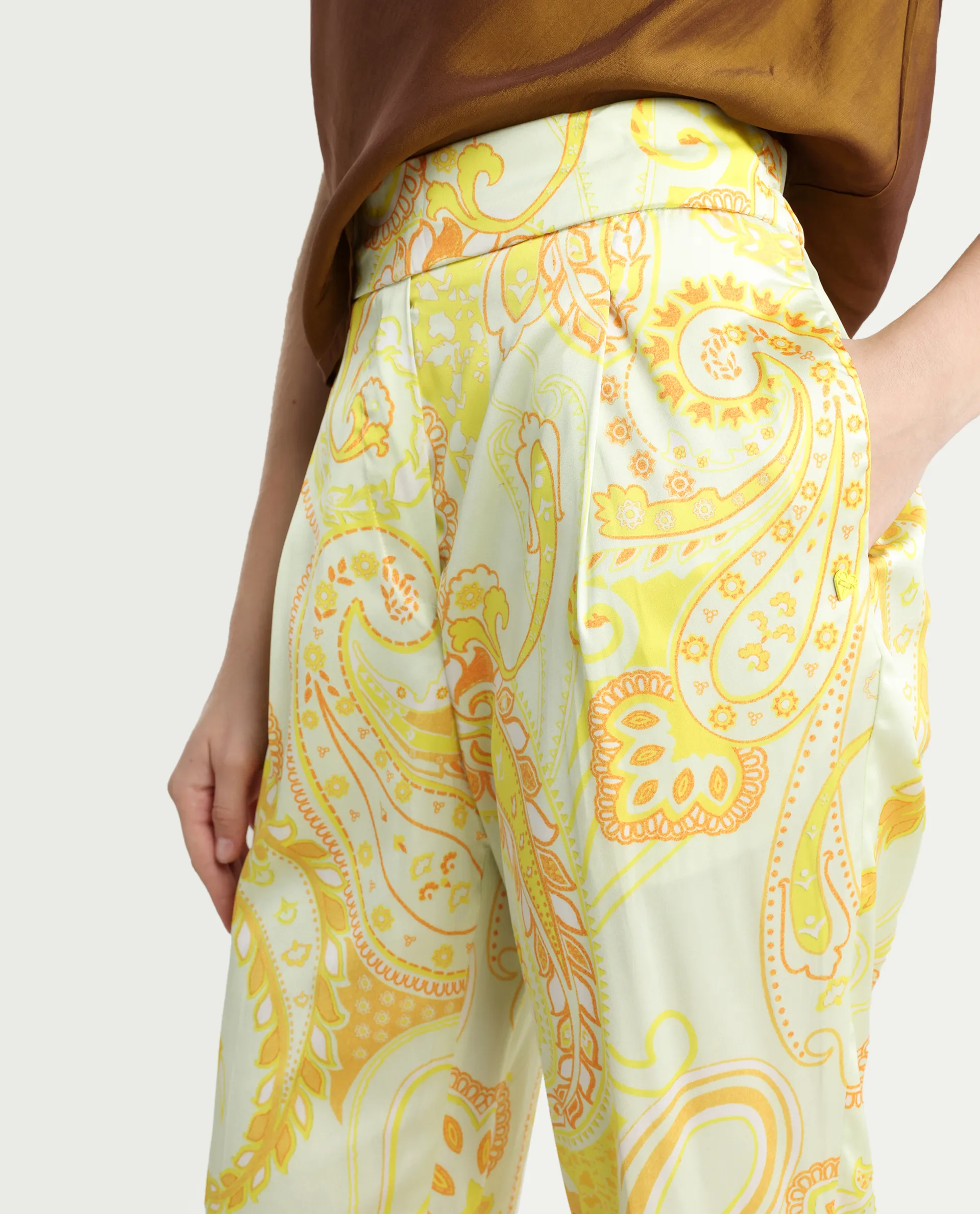 Rareism Women's Lenzet Yellow Polyester Paisley Print Ankle Length Relaxed Fit Trouser - Image 4